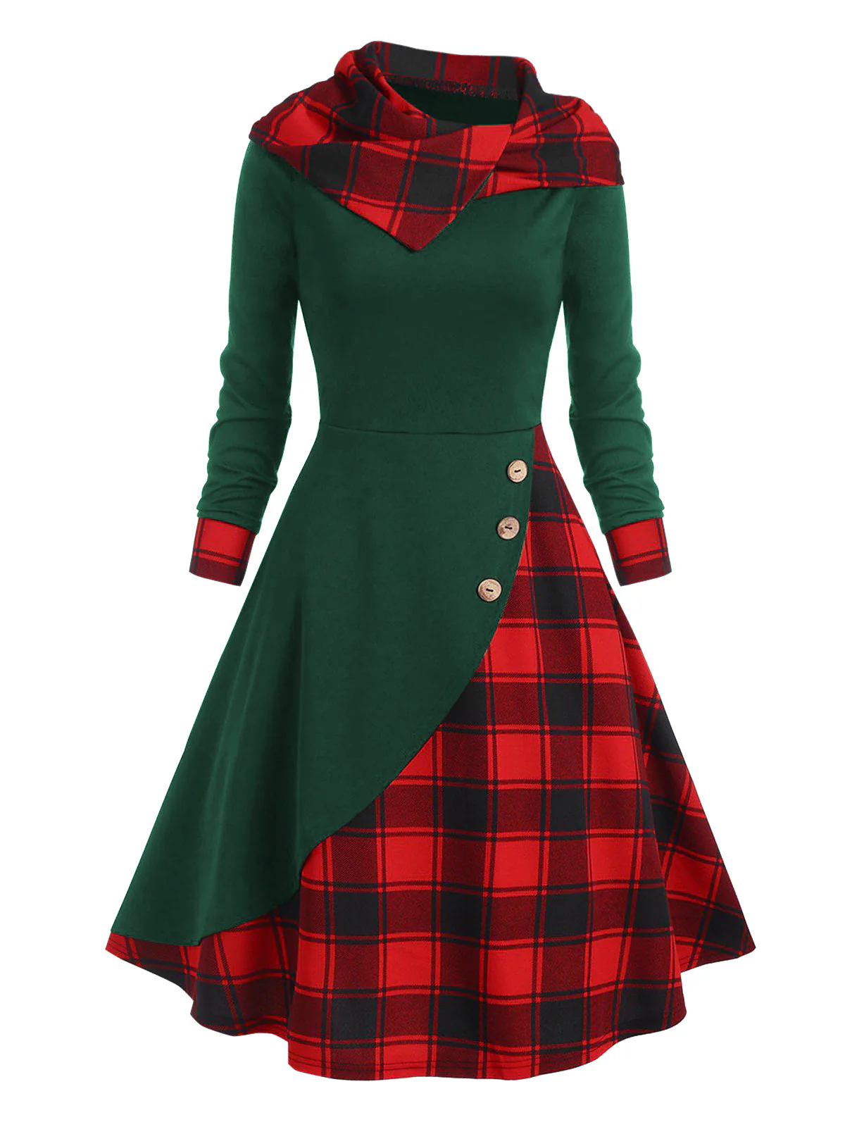 Orange 1950s Plaids Hooded Patchwork Dress - Image 4