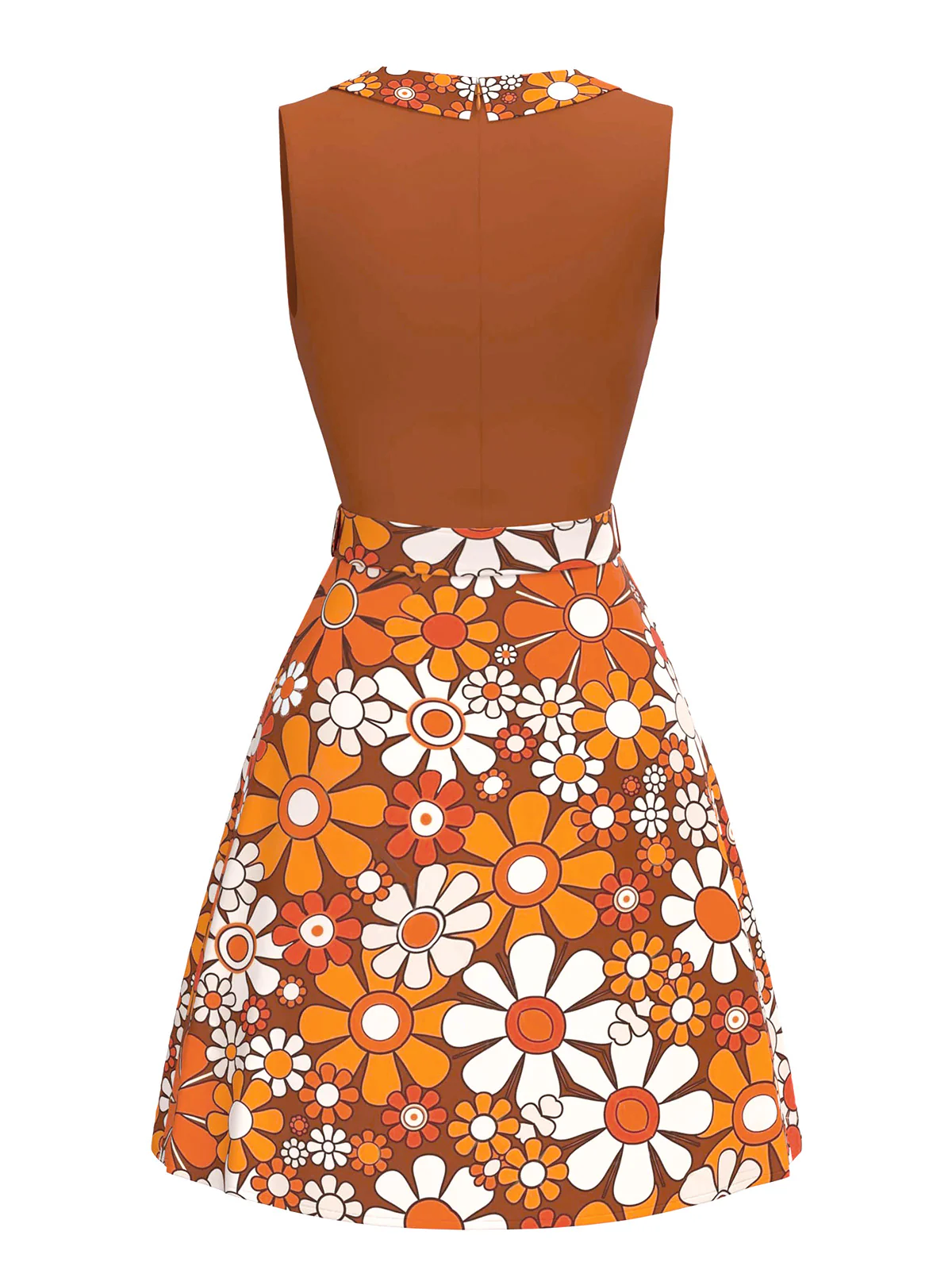 [Pre-Sale] Orange 1960s Boho Psychedelic Floral Belted Dress - Image 3