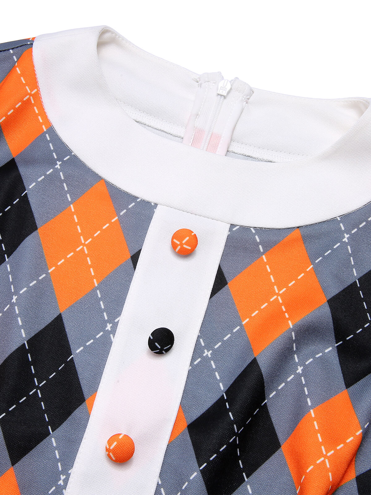 Orange 1960s Color Block Argyle Shift Dress - Image 5