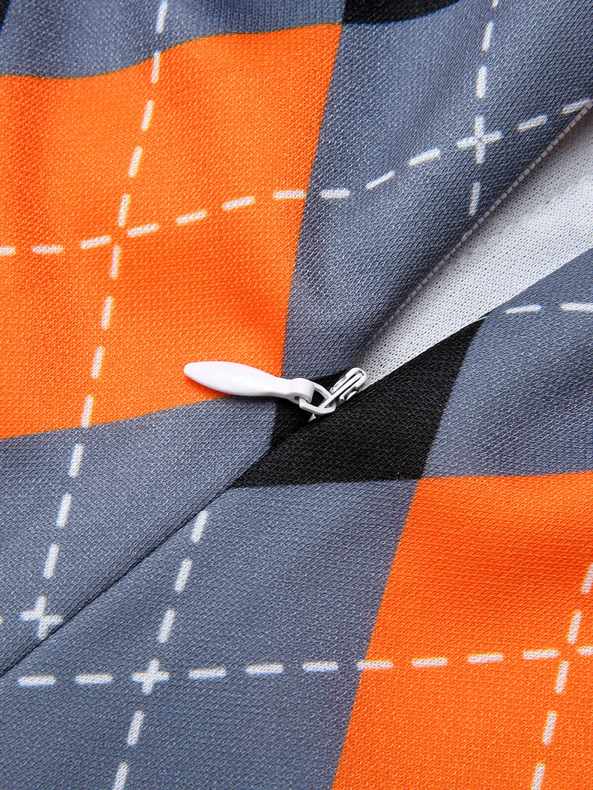 Orange 1960s Color Block Argyle Shift Dress - Image 7