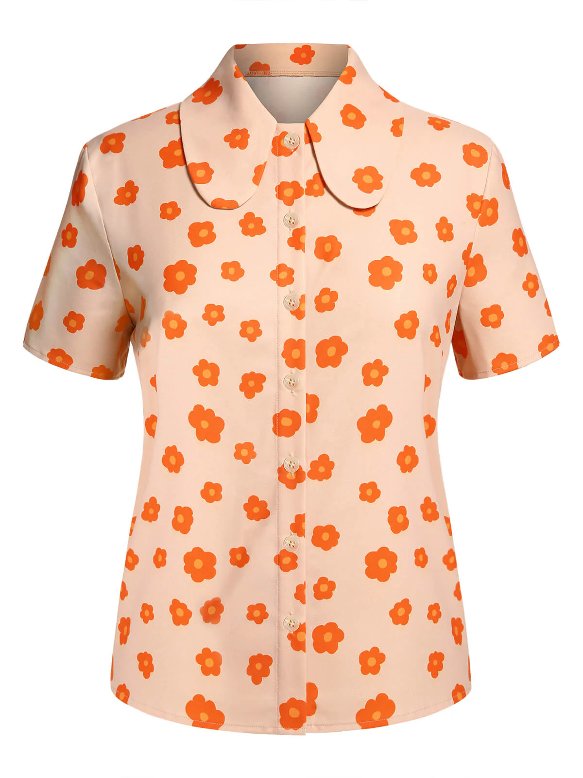 Orange 1960s Floral Short Sleeves Shirt - Image 2