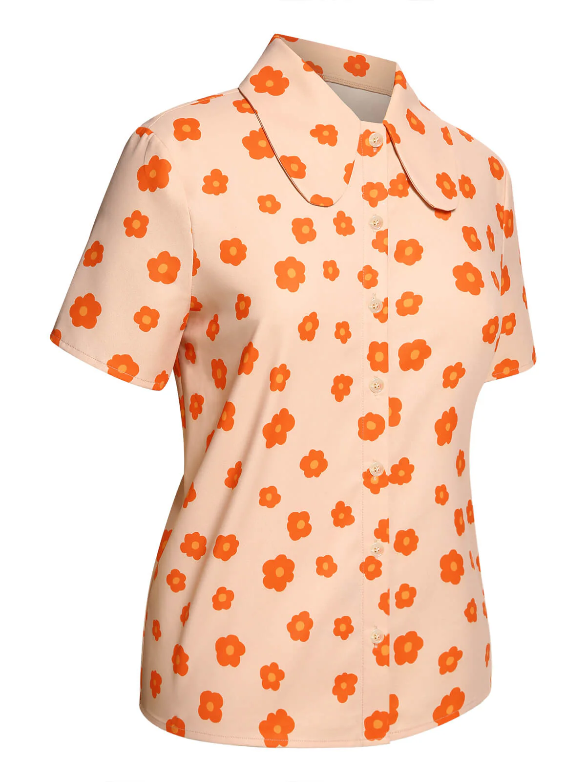 Orange 1960s Floral Short Sleeves Shirt - Image 3