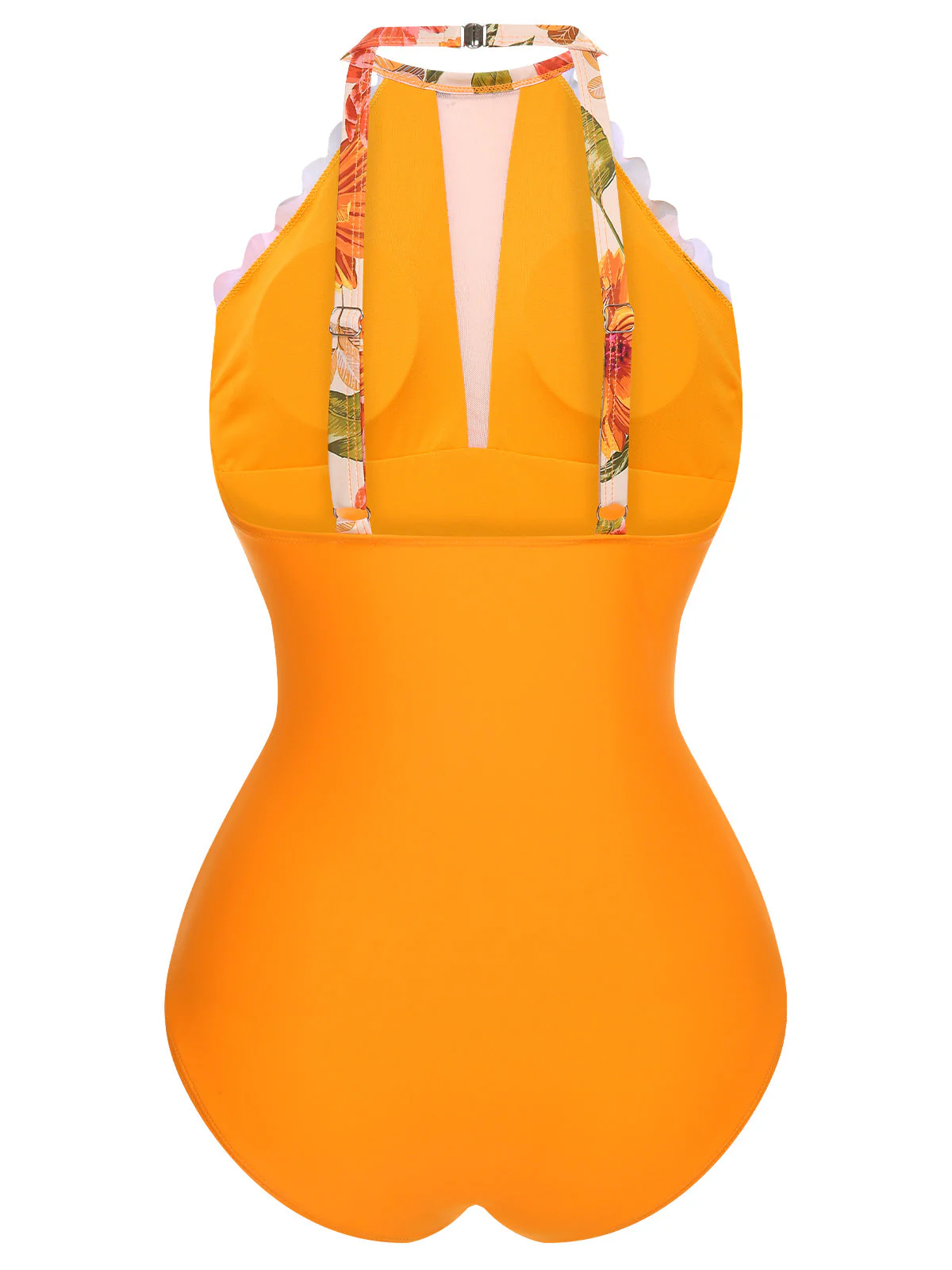 Orange 1960s Halter Floral One-Piece Swimsuit - Image 3