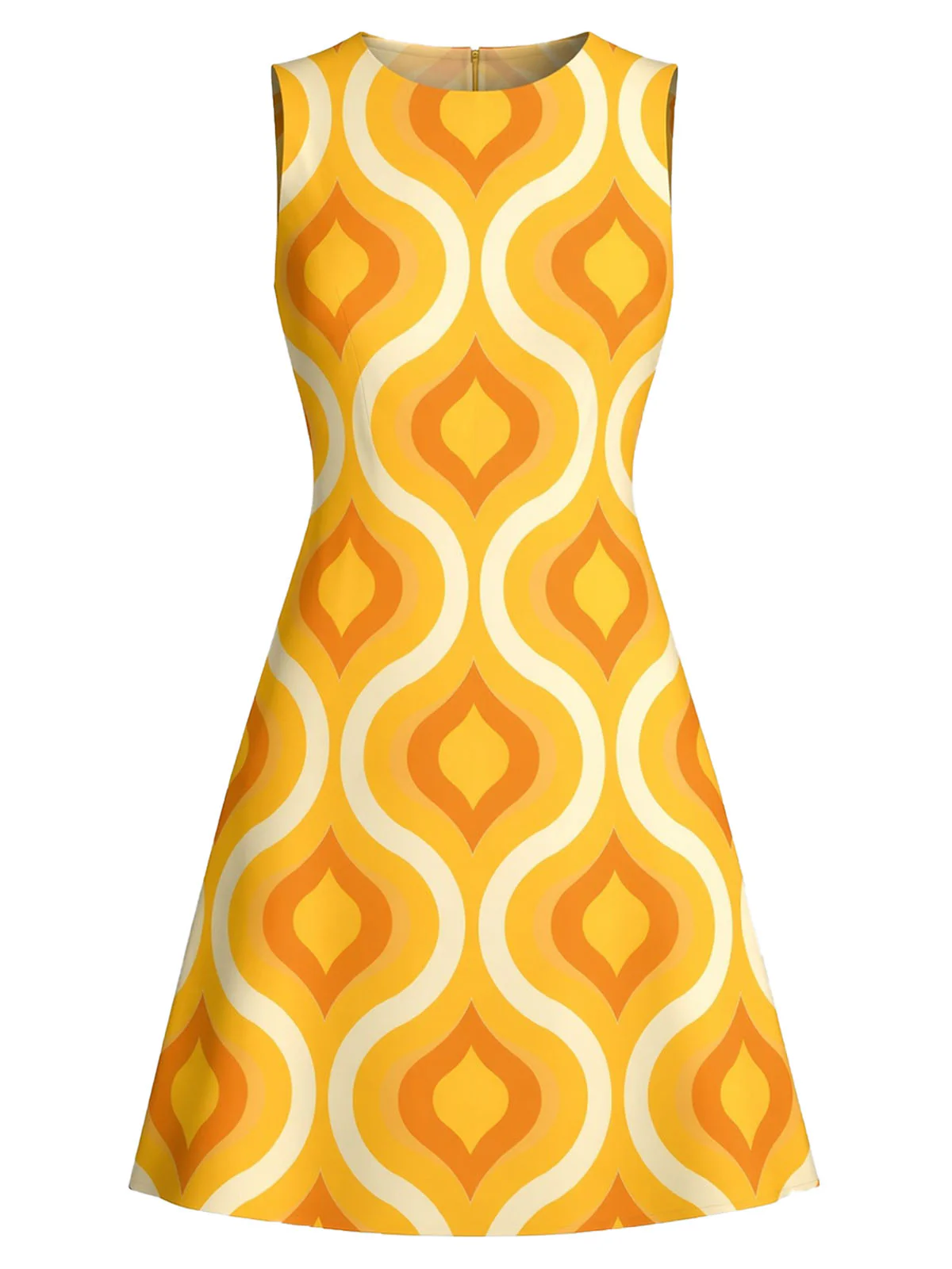 [Pre-Sale] Orange 1960s Mod Geometric Print Sleeveless A-Line Dress - Image 2