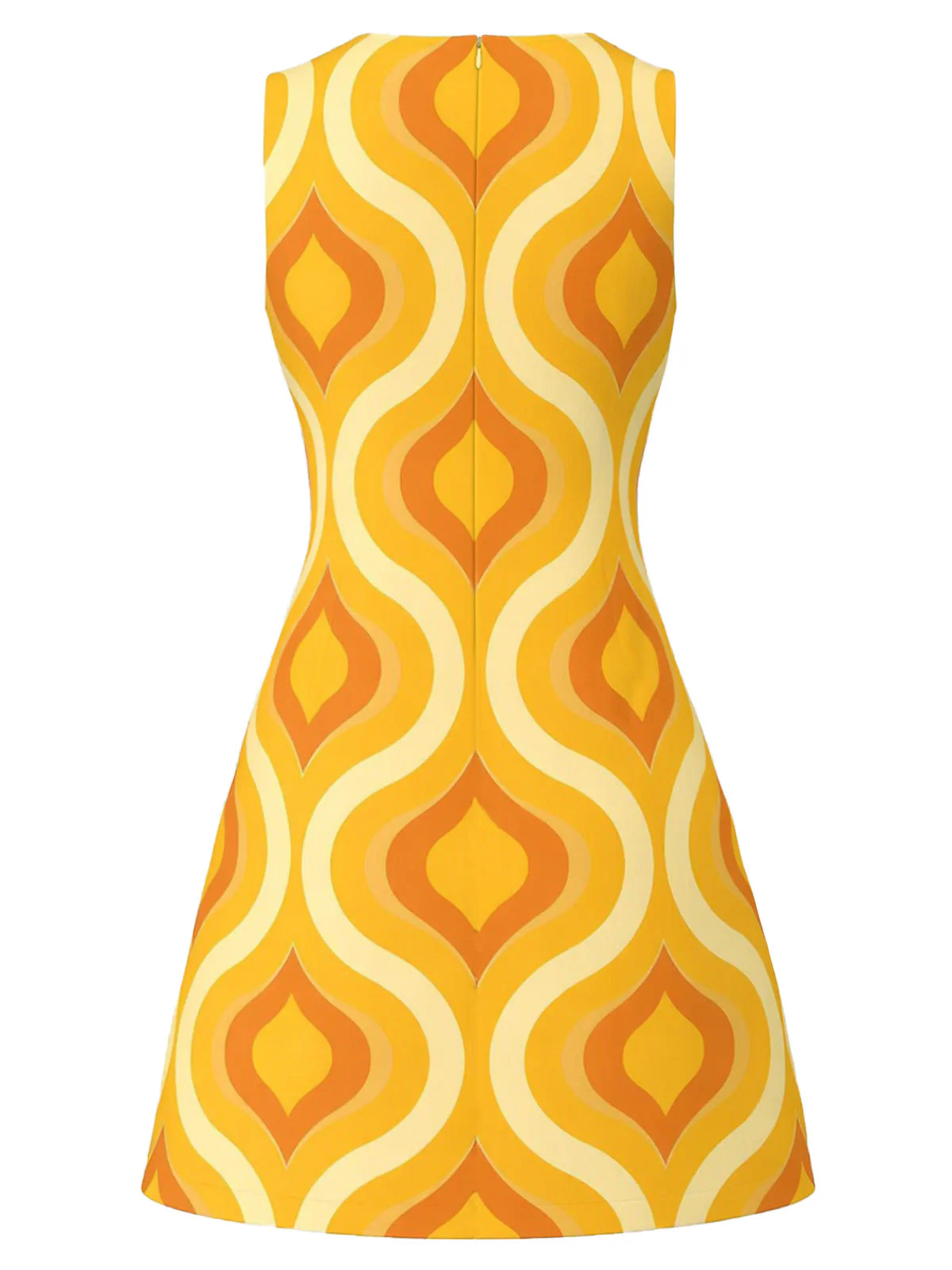[Pre-Sale] Orange 1960s Mod Geometric Print Sleeveless A-Line Dress - Image 3