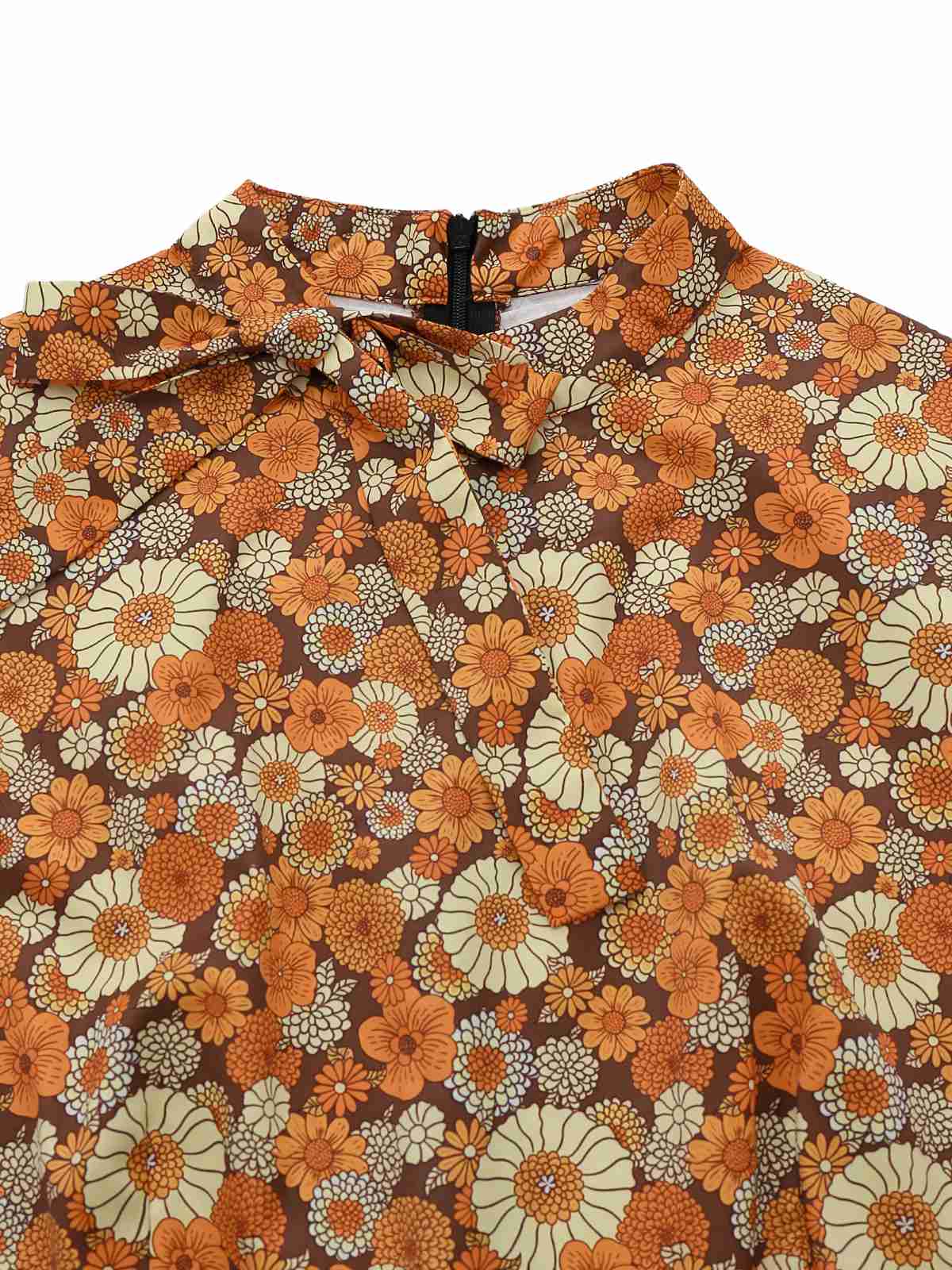 Orange 1970s Daisy Corduroy Patchwork Tie Neck Jumpsuit - Image 5
