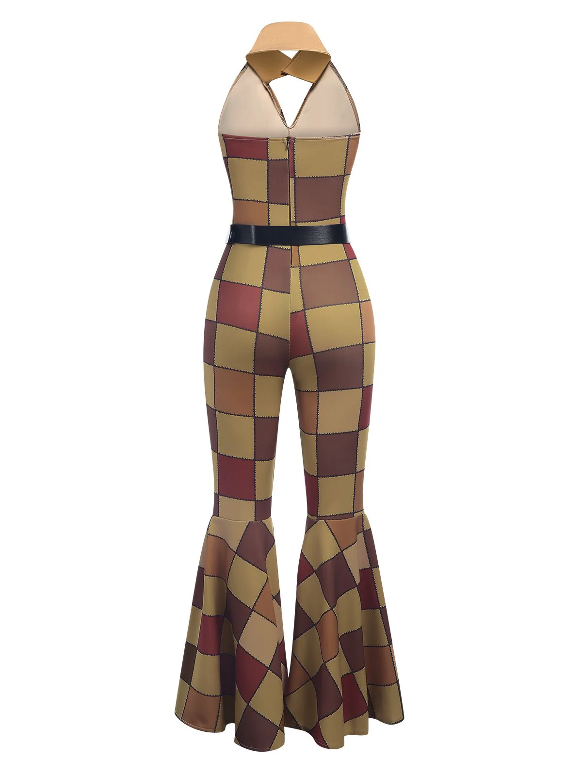 Pink 1970s Geometric Pattern Patchwork Halter Jumpsuit - Image 4