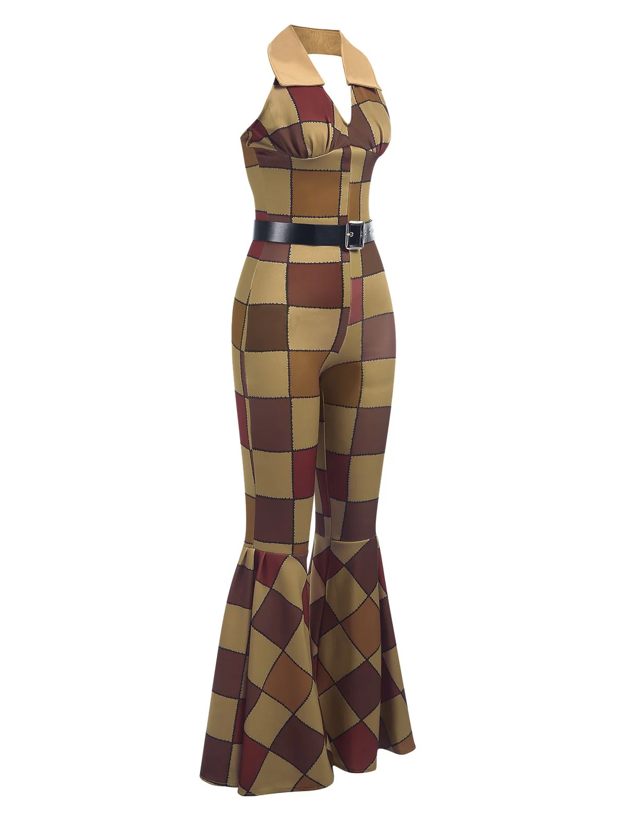 Pink 1970s Geometric Pattern Patchwork Halter Jumpsuit - Image 5