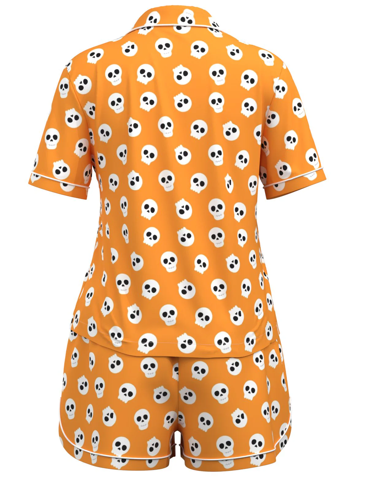 Orange 1970s Halloween Cartoon Skull Pajamas - Image 3