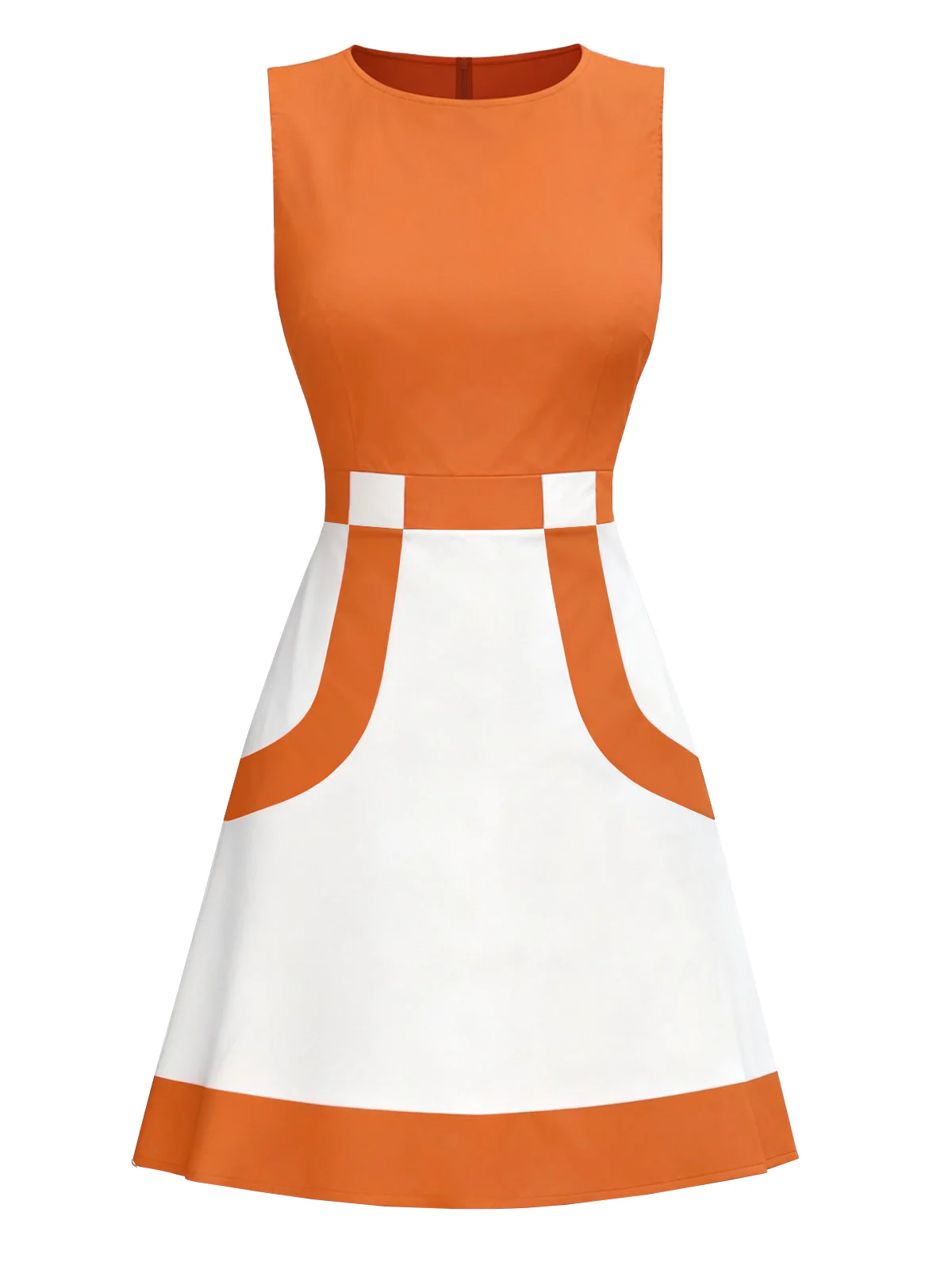 Orange & White 1960s Colorblock Sleeveless Mod Dress - Image 3