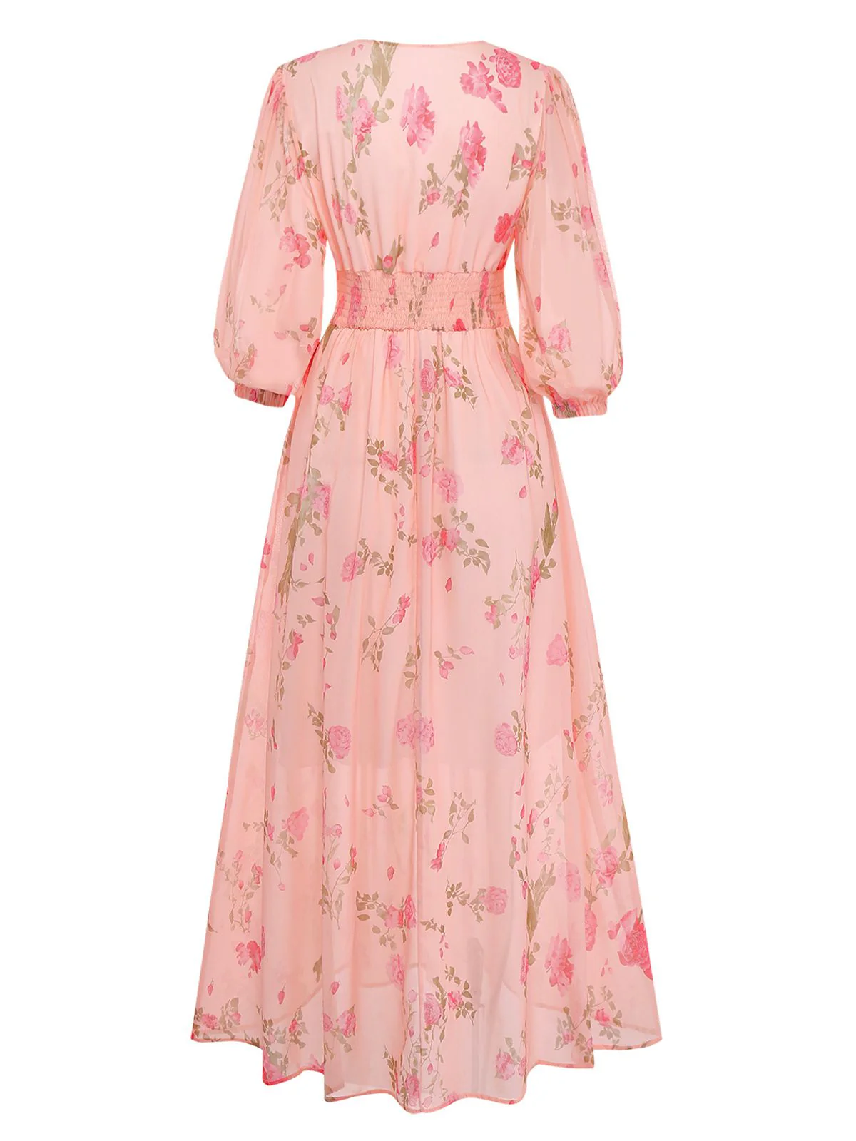 Pale Pink 1930s Floral V-Neck Chiffon Dress - Image 3