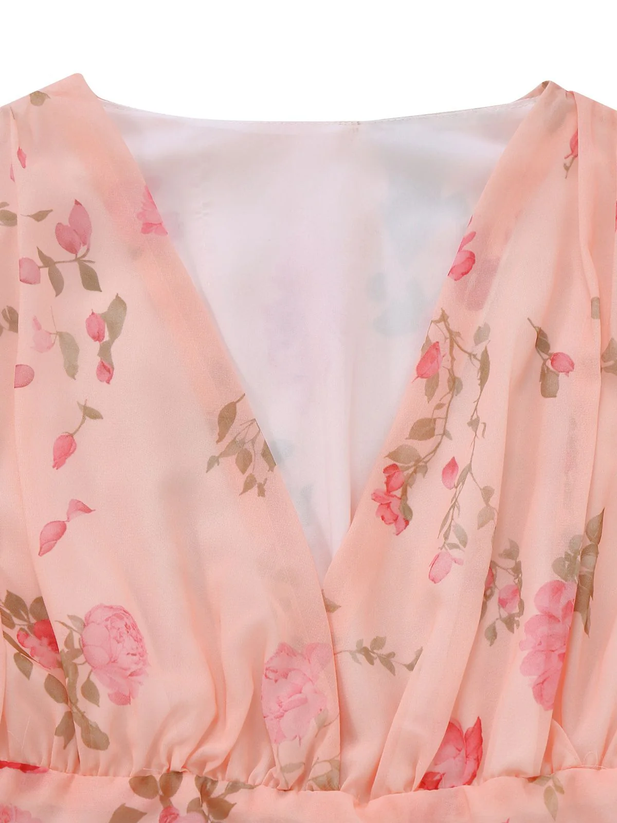 Pale Pink 1930s Floral V-Neck Chiffon Dress - Image 4