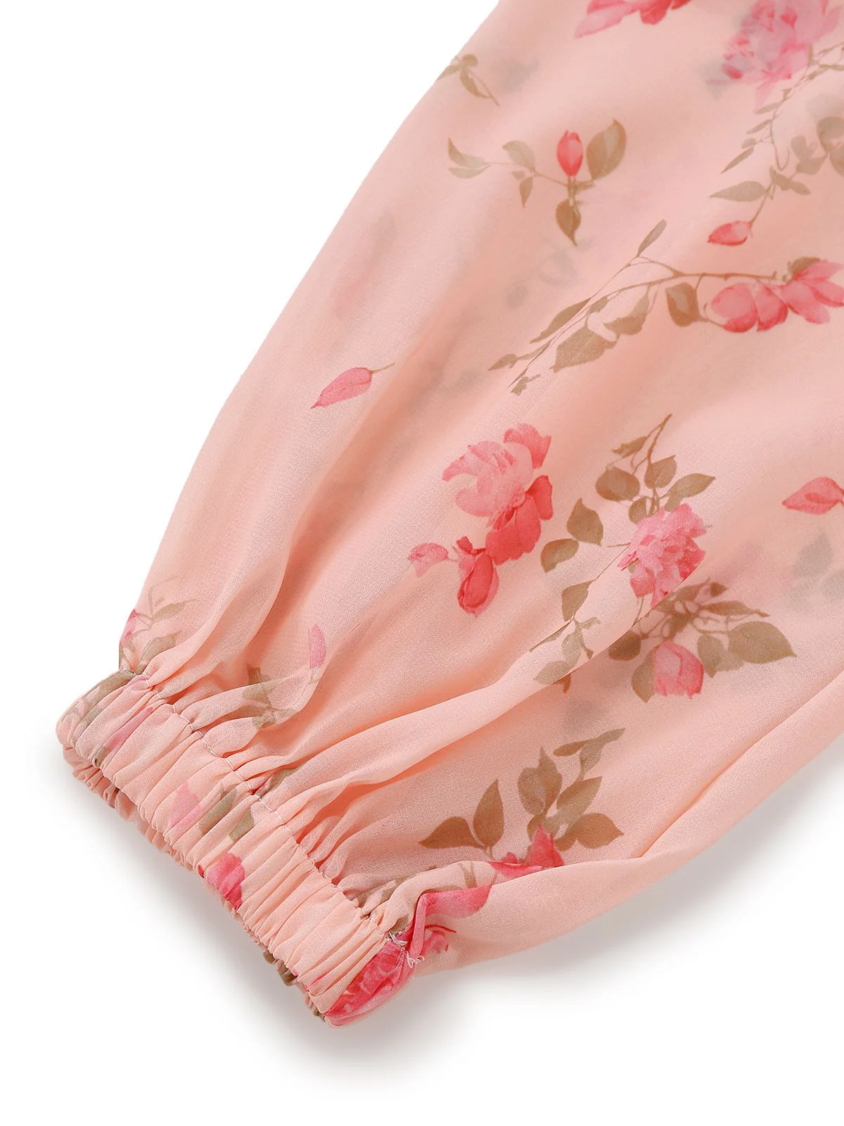 Pale Pink 1930s Floral V-Neck Chiffon Dress - Image 5