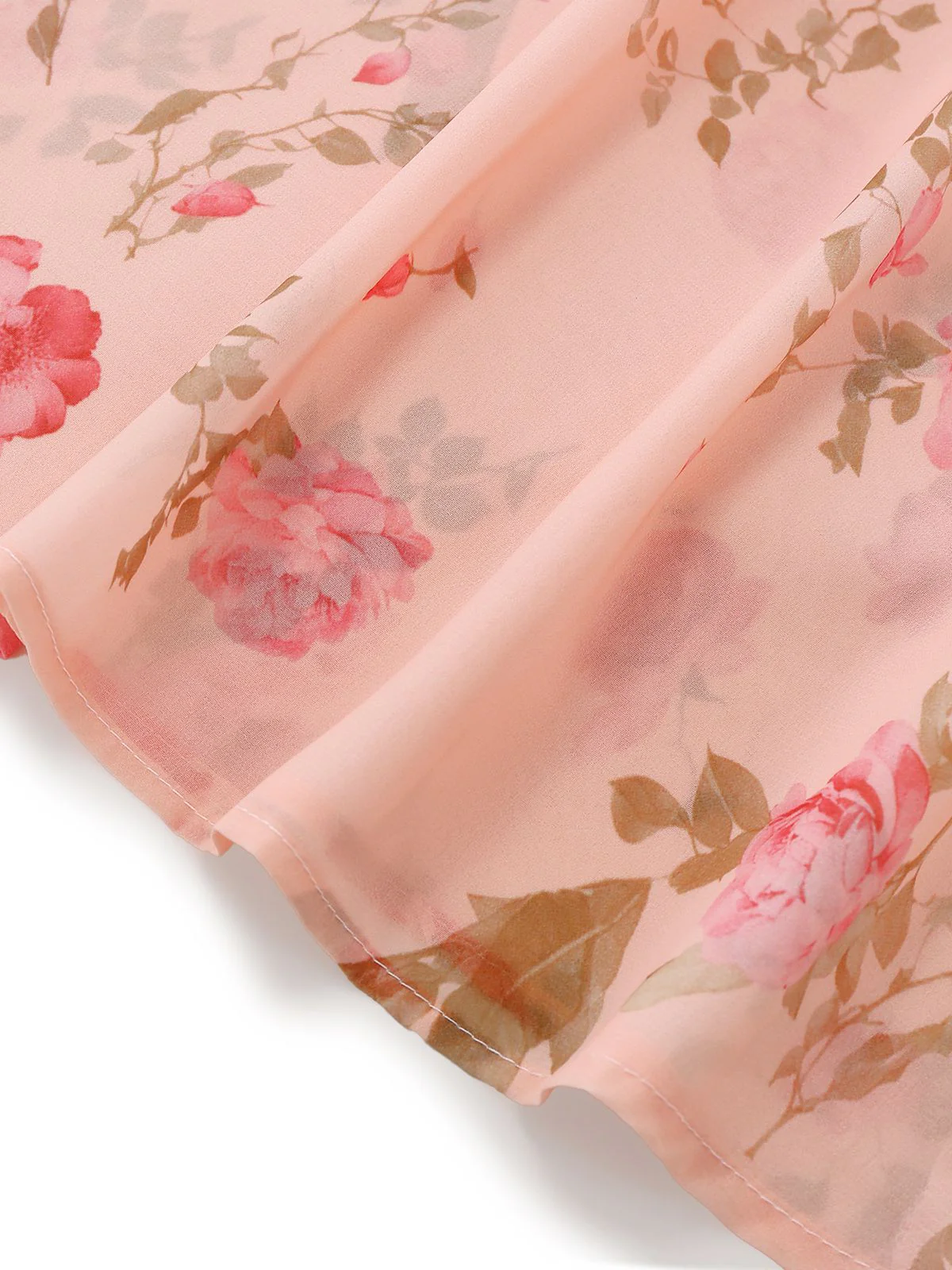 Pale Pink 1930s Floral V-Neck Chiffon Dress - Image 7