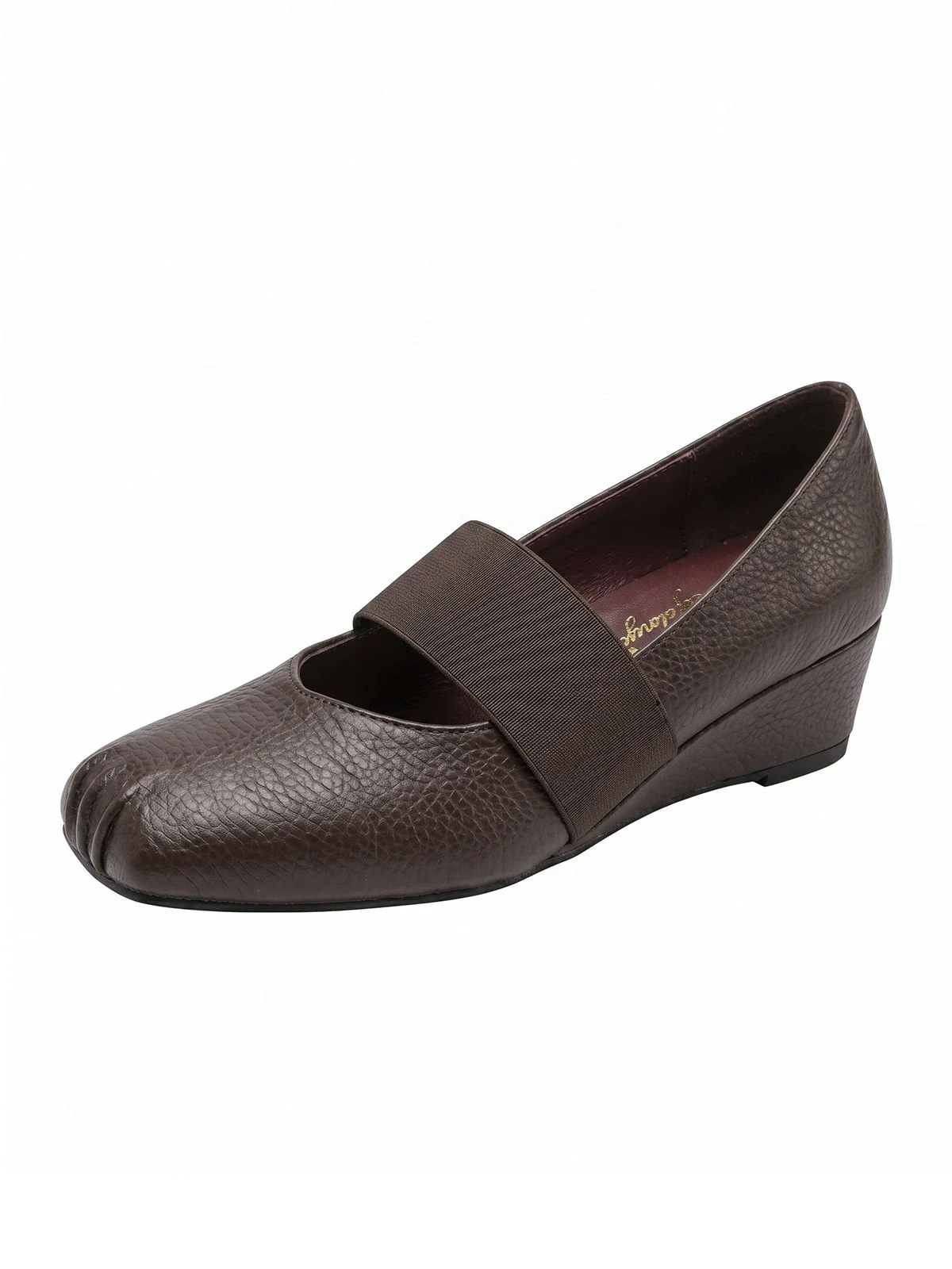 Pebbled Leather Platform Mary Jane Wedge Shoes - Image 2