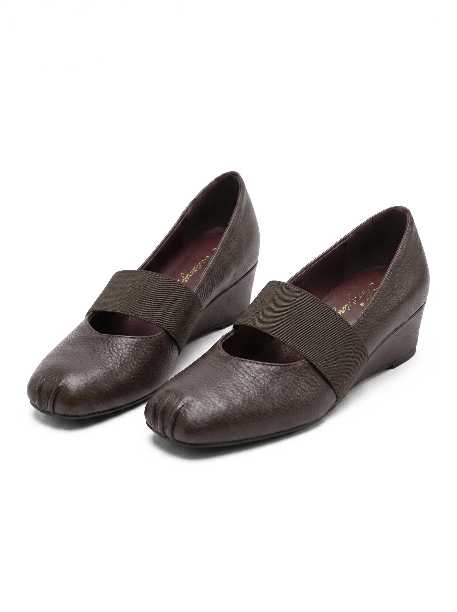 Pebbled Leather Platform Mary Jane Wedge Shoes - Image 3