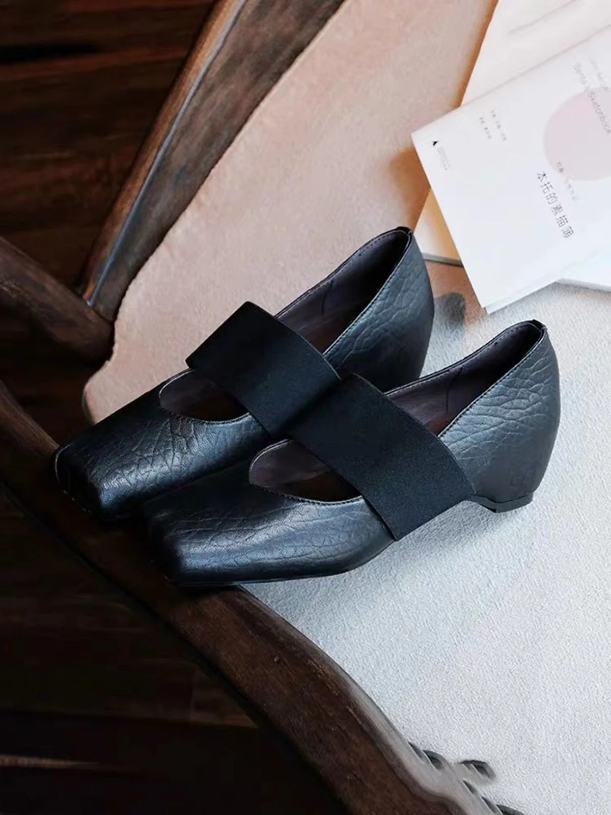 Pebbled Leather Platform Mary Jane Wedge Shoes - Image 4