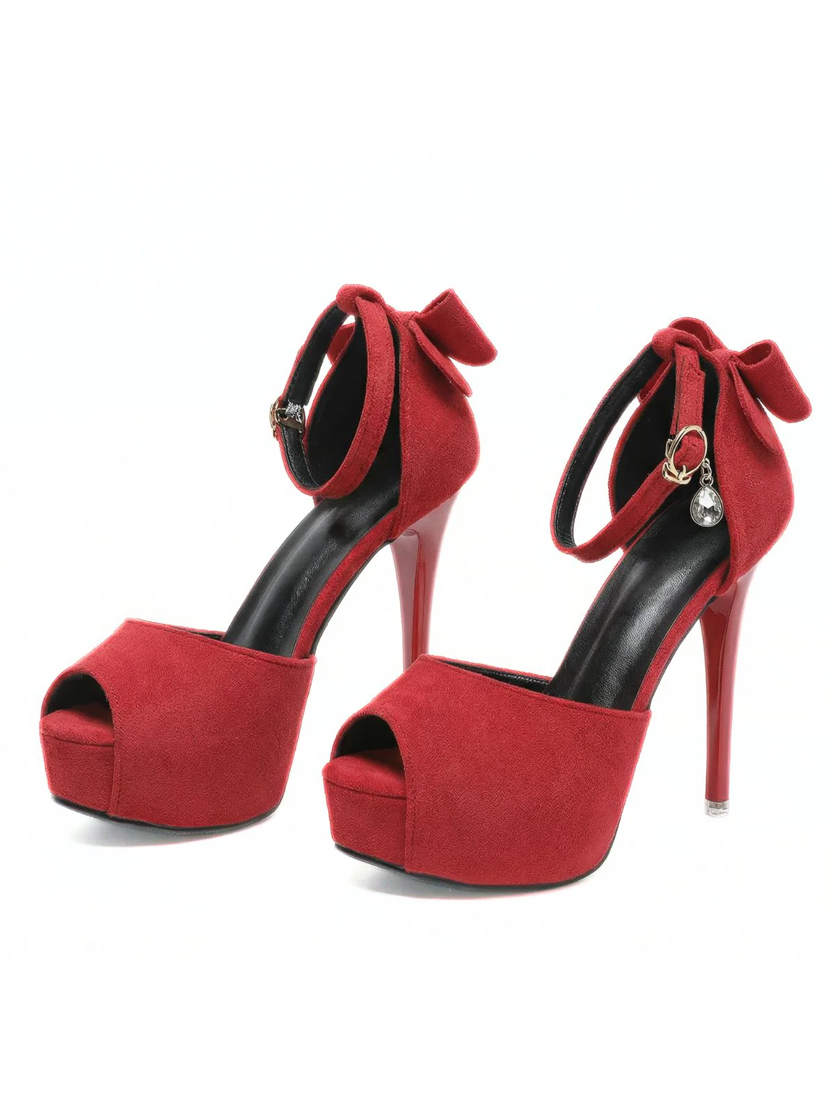 Peep-Toe Crystal Bow High Heels Shoes