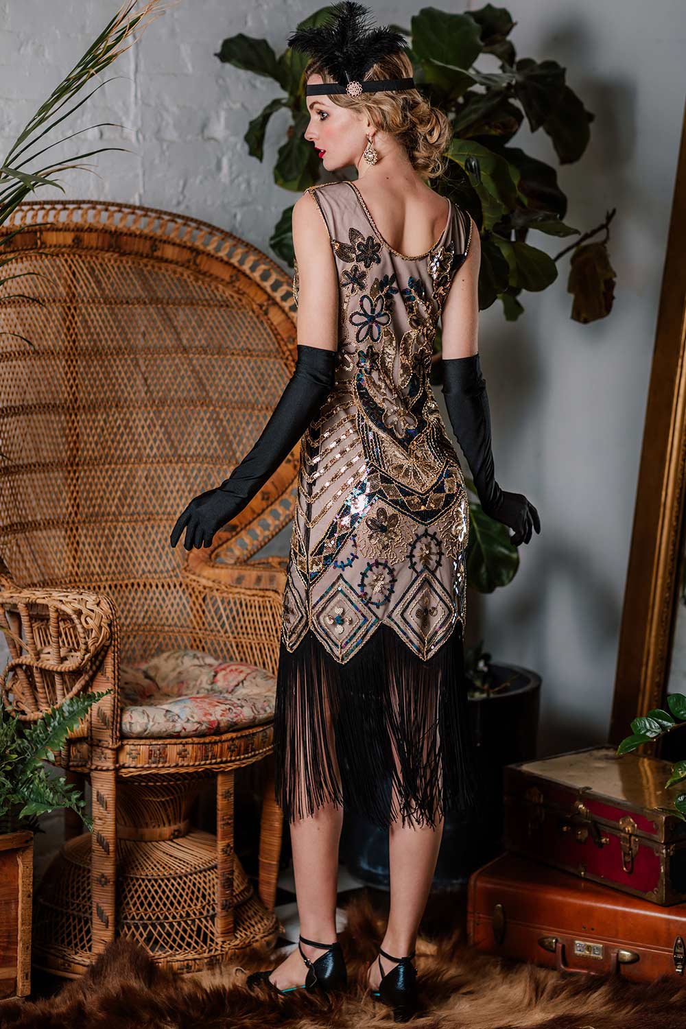 1920s Floral Beaded Flapper Dress - Image 4