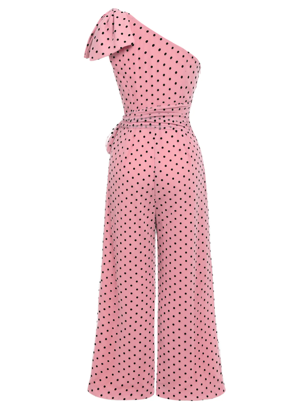 Pink 1930s Polka Dot One-shoulder Jumpsuit - Image 4