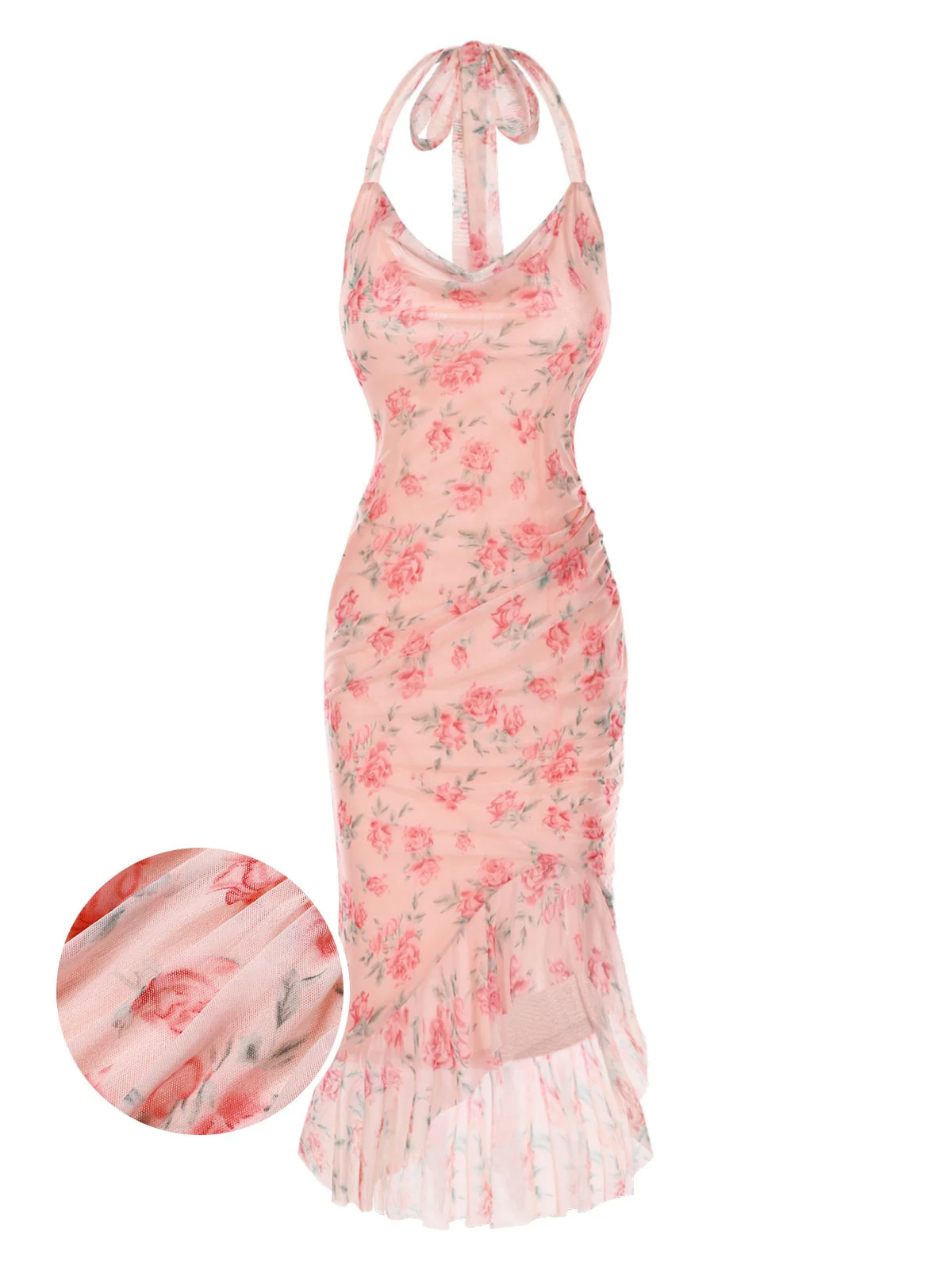 Pink 1930s Rose Silk Mesh Mermaid Dress - Image 2