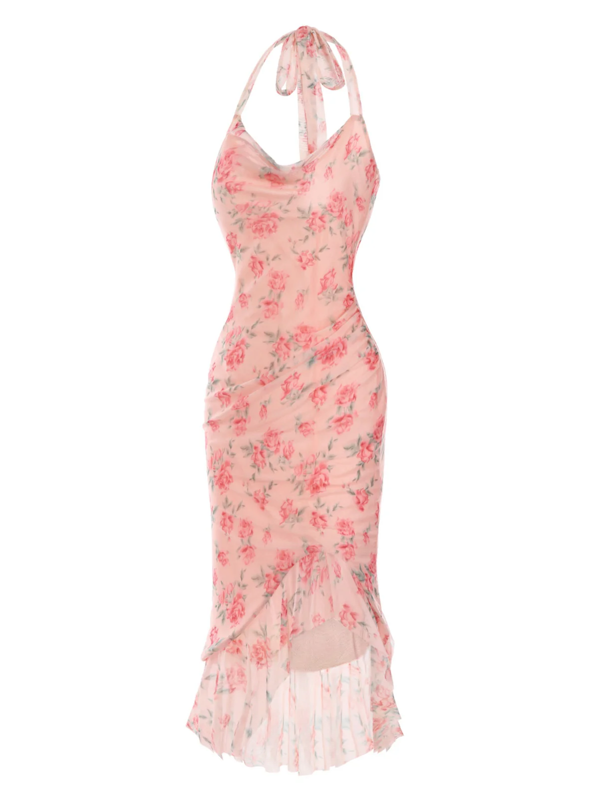 Pink 1930s Rose Silk Mesh Mermaid Dress - Image 4