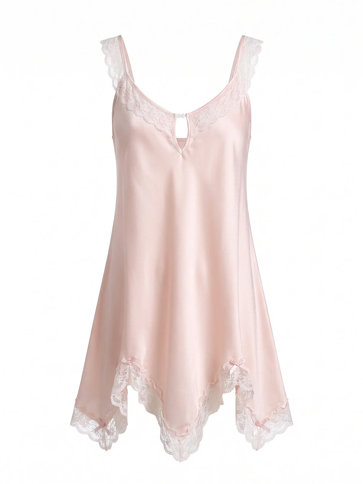 Pink 1930s Satin Lace Keyhole Scoop Neck Nightgown - Image 2