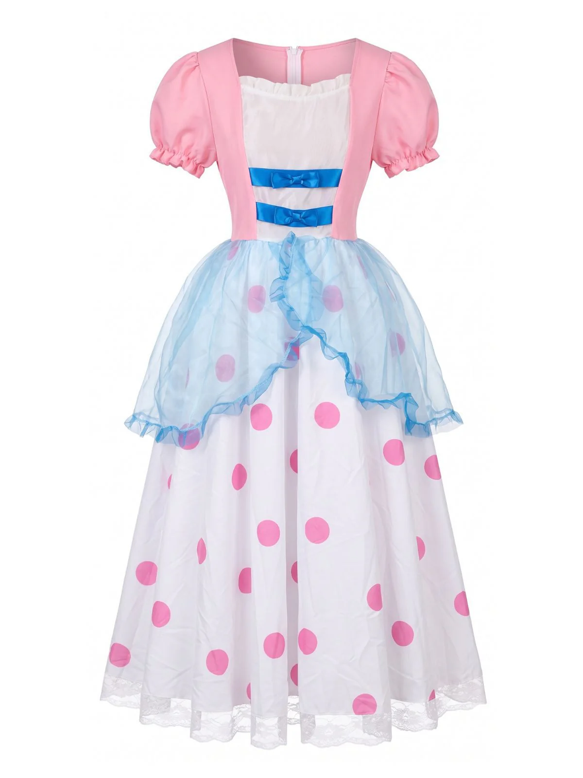 Pink 1940s Bo Peep Cosplay Puff Polka Dot Dress - Image 2