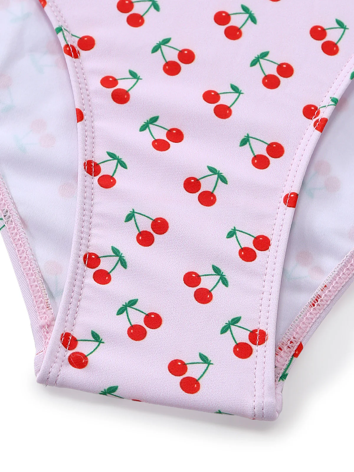 Pink 1940s Cherry Print Lace Trim One-Piece Swimsuit - Image 8
