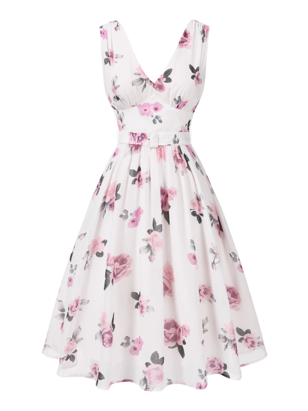 Pink 1940s Deep V-Neck Chiffon Rose Dress - Image 3