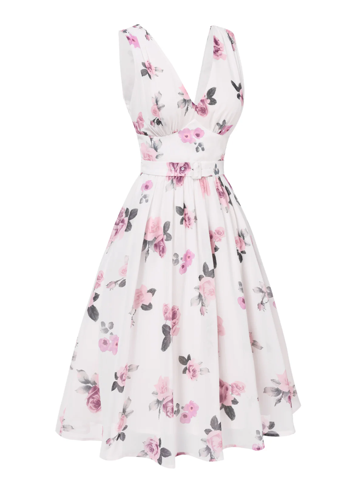Pink 1940s Deep V-Neck Chiffon Rose Dress - Image 4