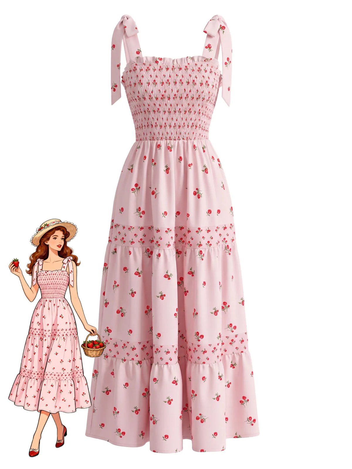 Pink 1940s Ditsy Floral Maxi Dress