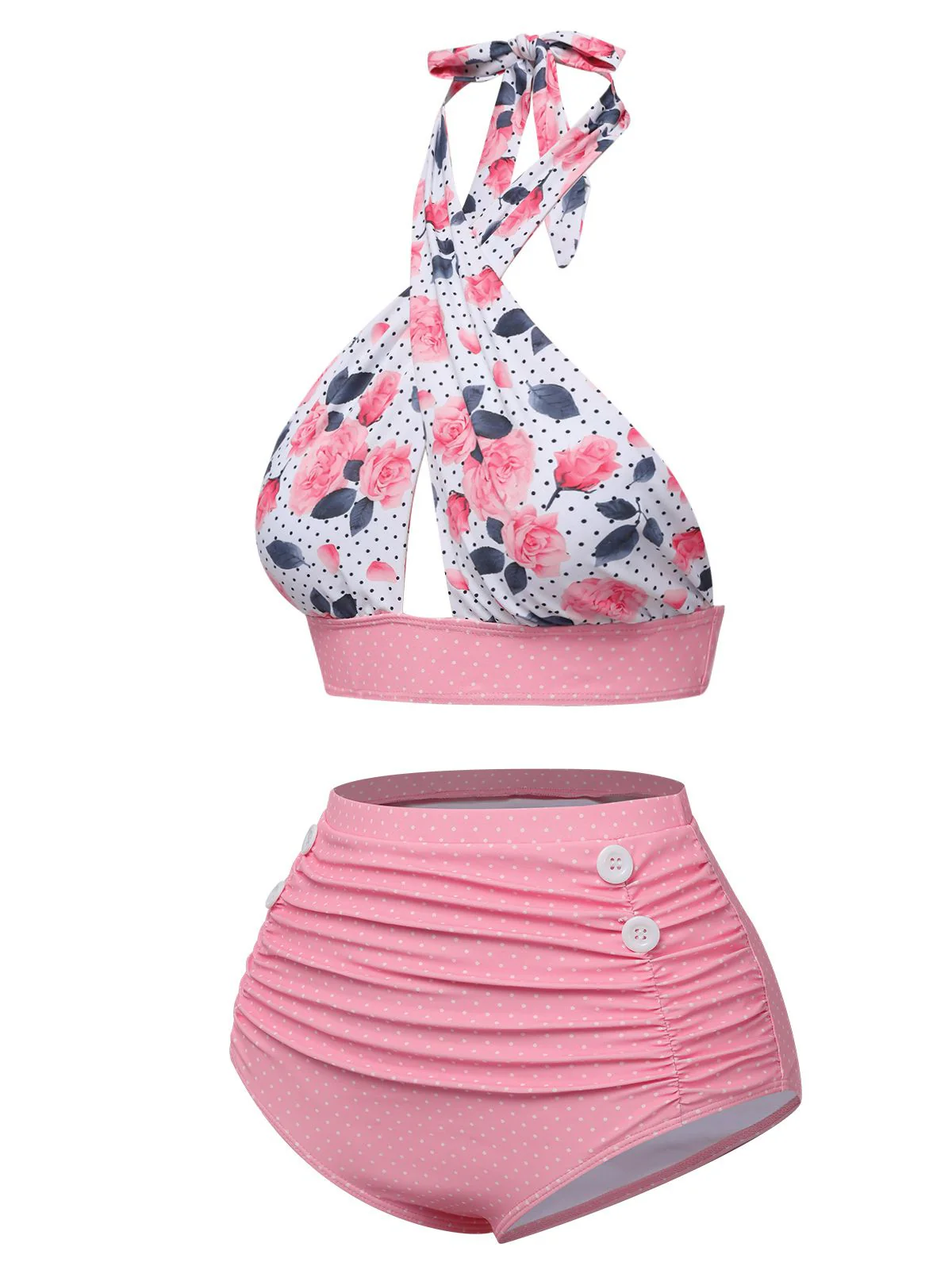 Blue 1940s Floral Cross Halter Swimsuit - Image 5
