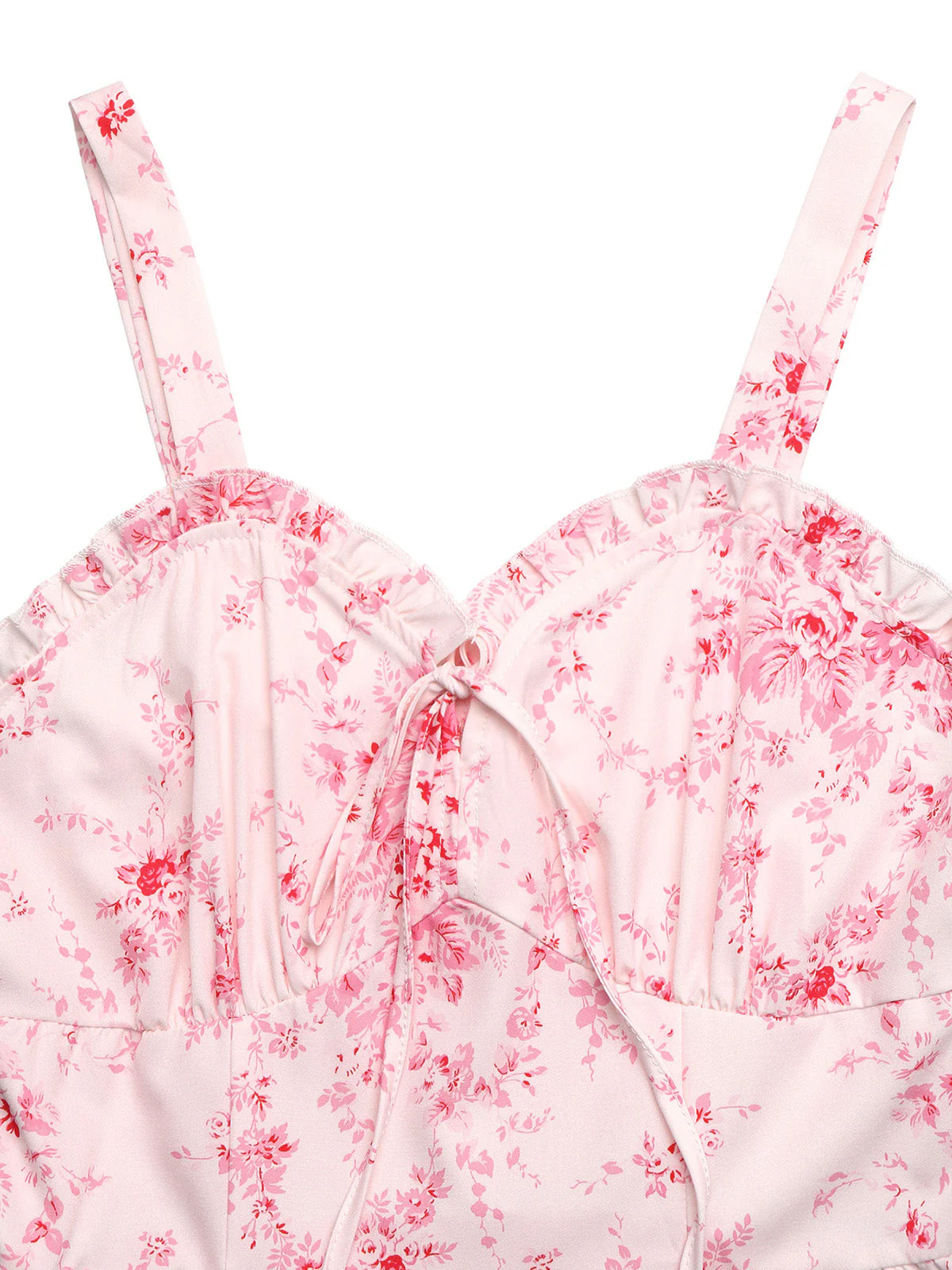 Pink 1940s Floral Ruffle Collar Smocked Dress - Image 5