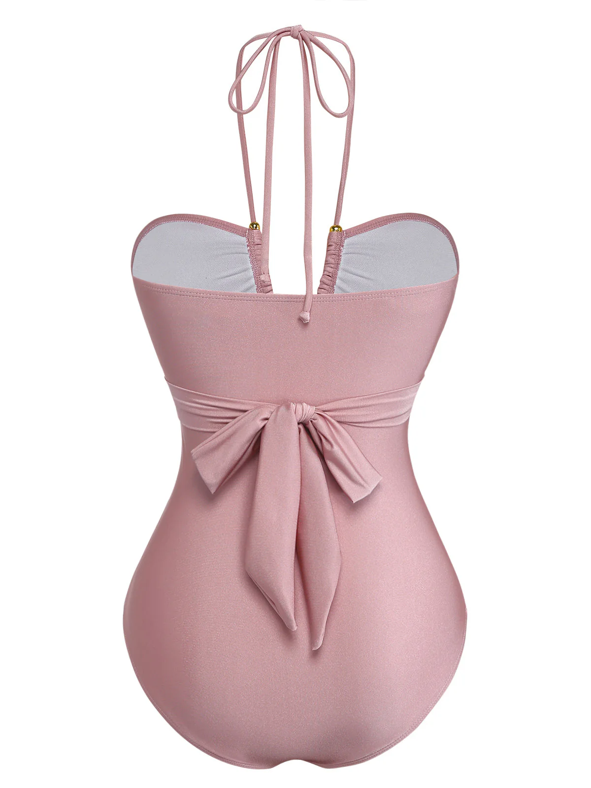Pink 1940s Halter Metal-Ring Crisscross Tie Swimsuit - Image 3