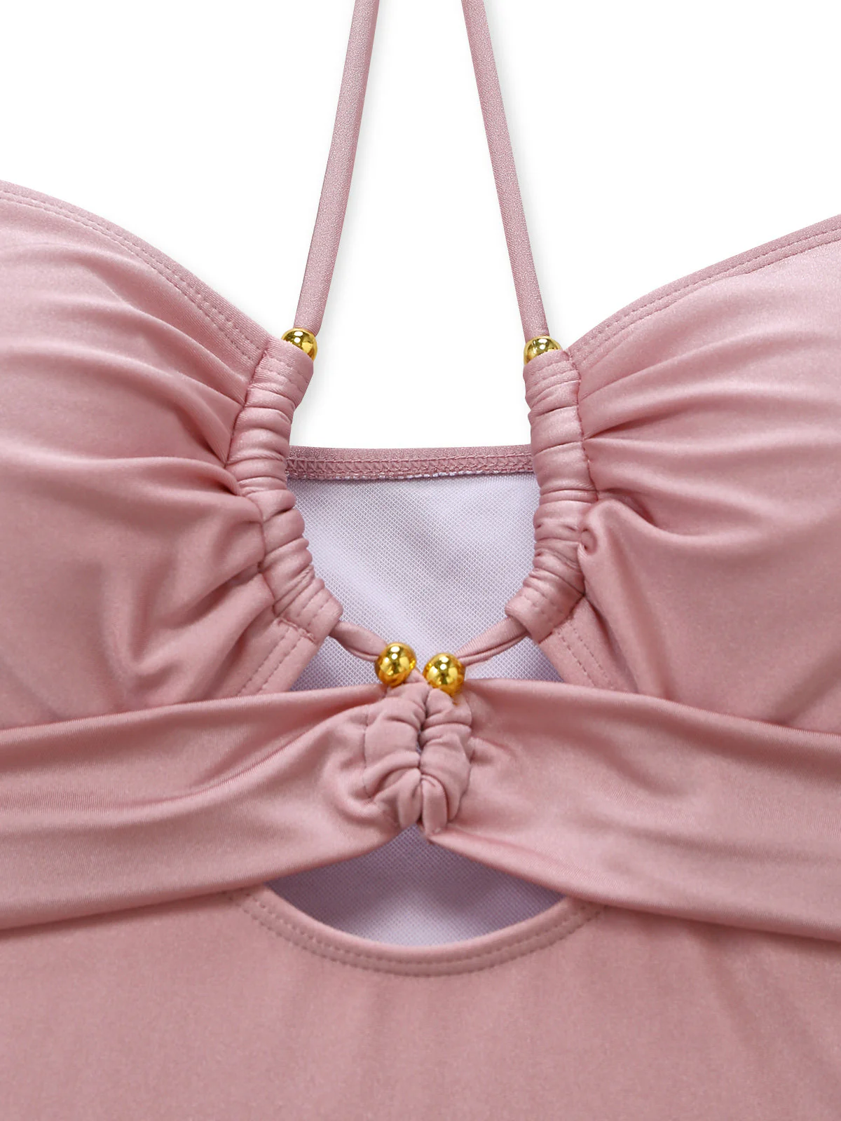 Pink 1940s Halter Metal-Ring Crisscross Tie Swimsuit - Image 4