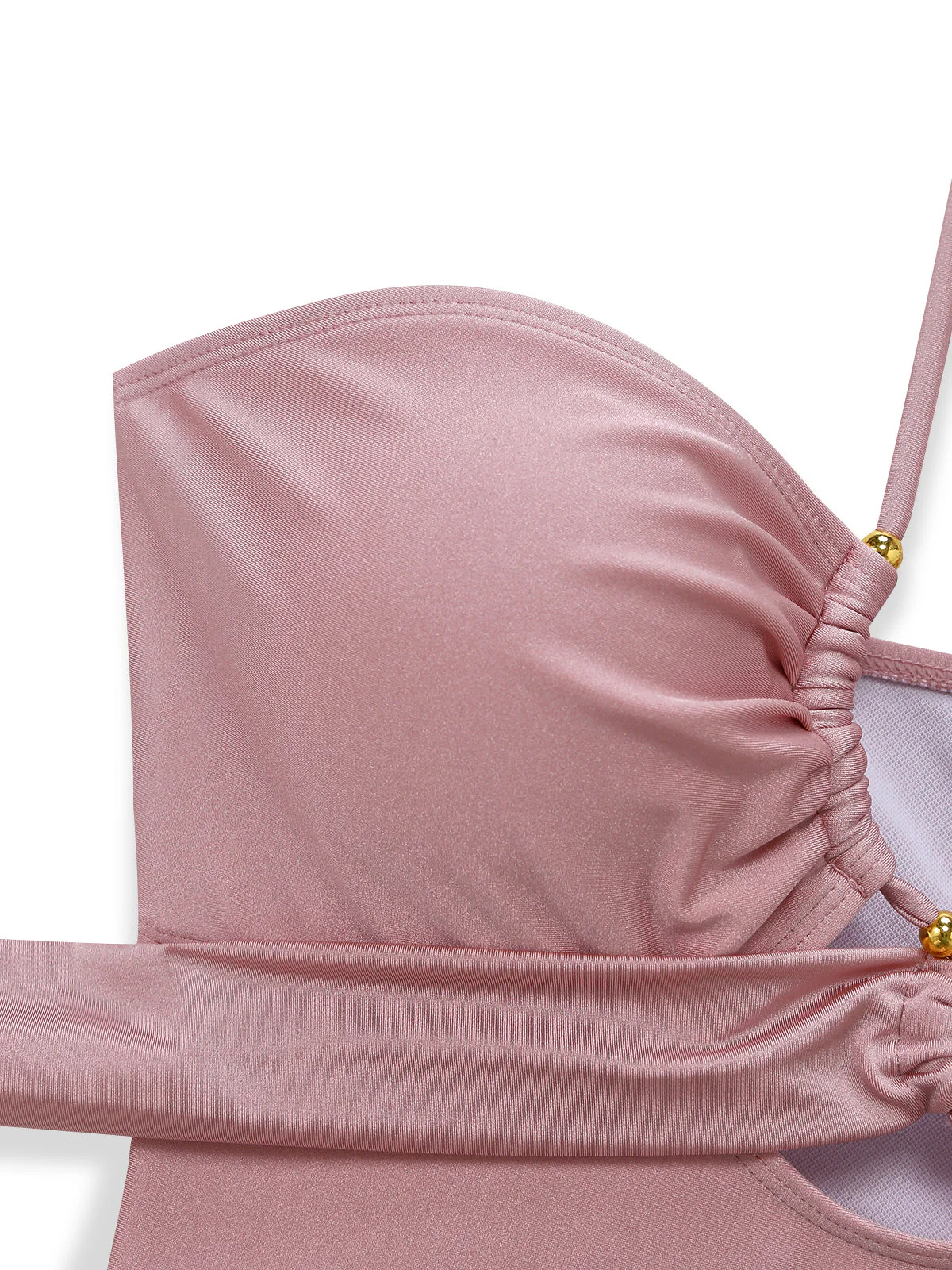 Pink 1940s Halter Metal-Ring Crisscross Tie Swimsuit - Image 5