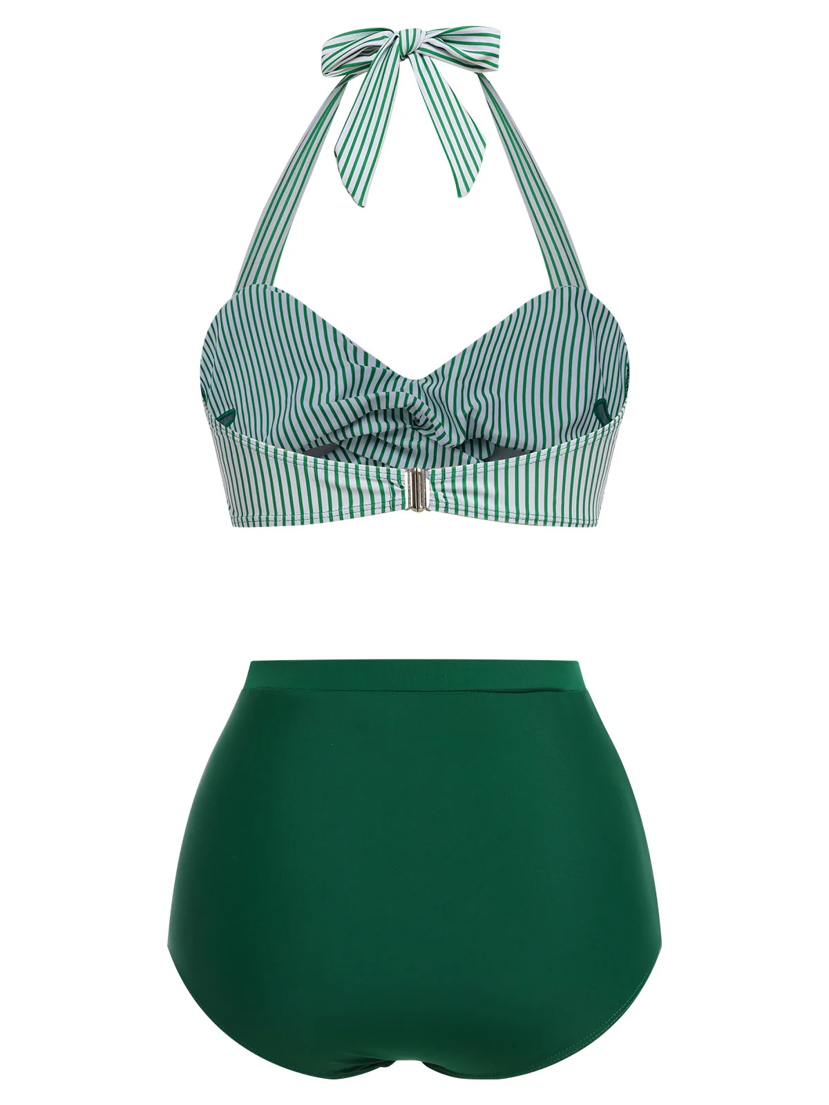 Green 1940s Striped Halter Swimsuit Set - Image 4