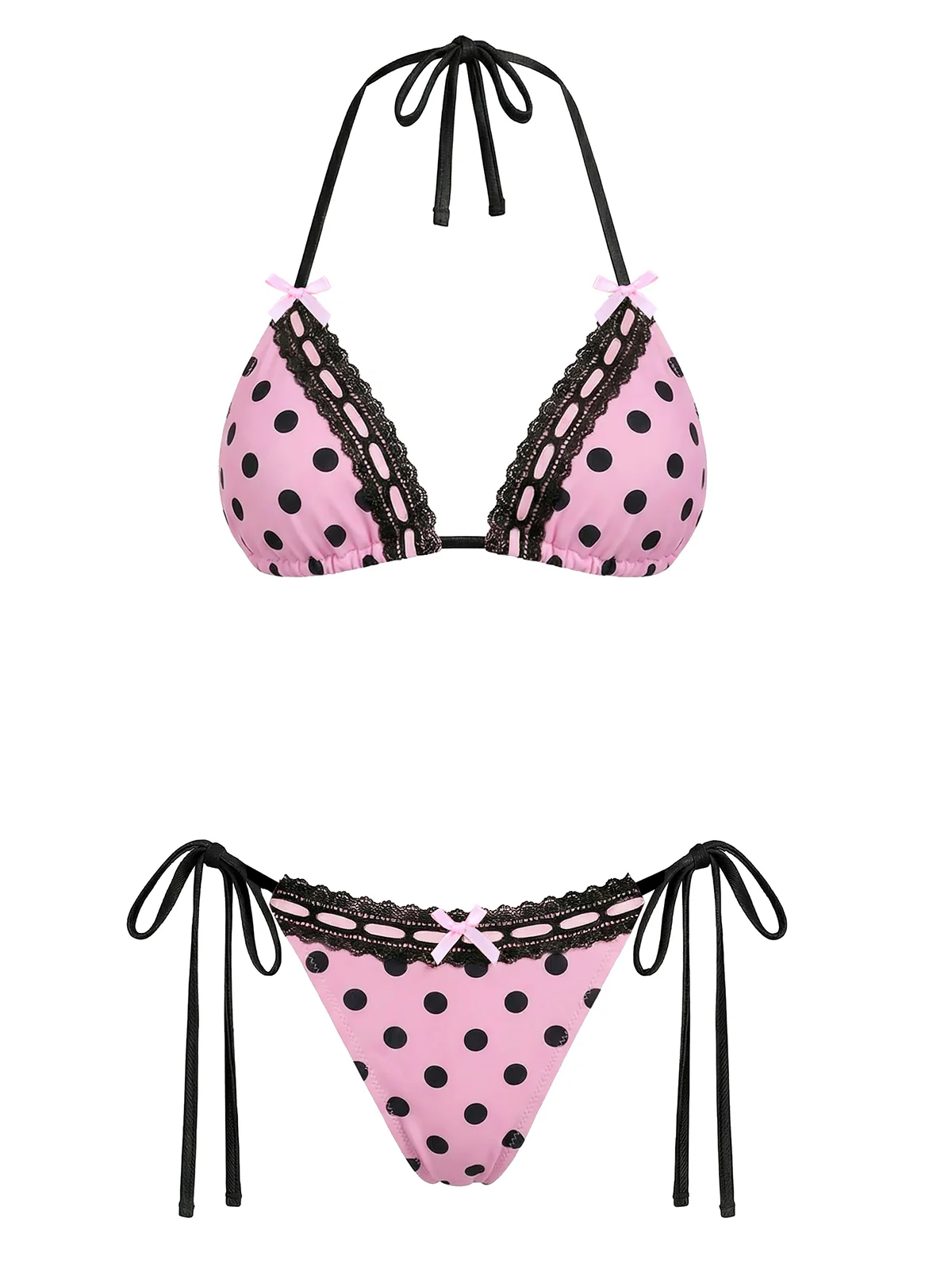 Pink 1940s Polka Dot Lace Bikini Set - Image 4