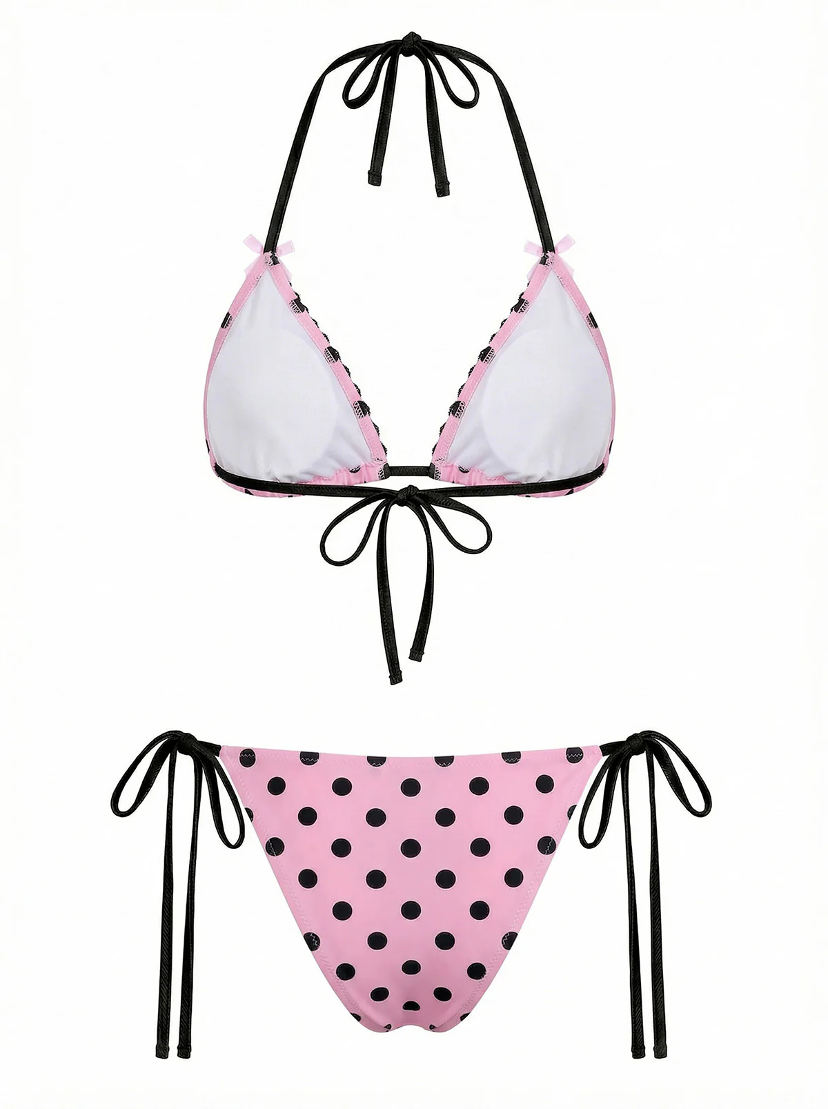 Pink 1940s Polka Dot Lace Bikini Set - Image 5