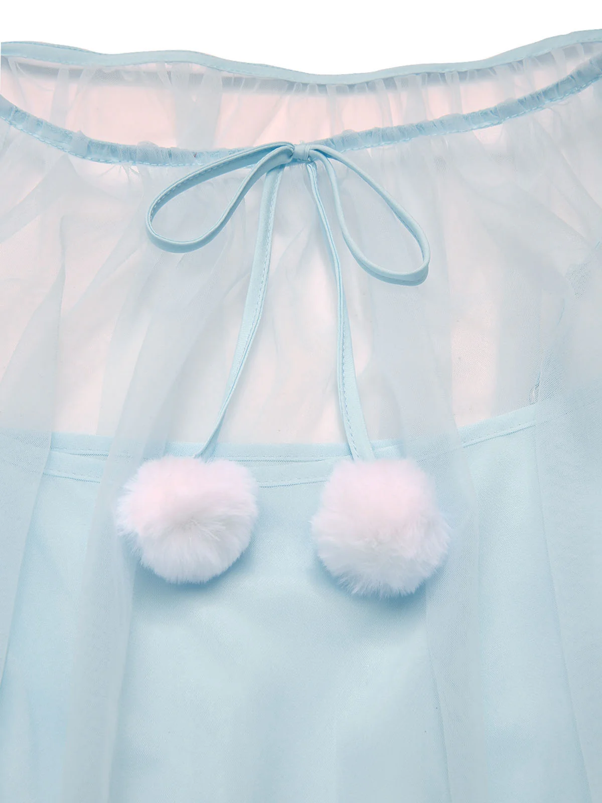 Blue 1940s Ruffle Sleeve Plush Trim Tulle Nightgown - Image 8