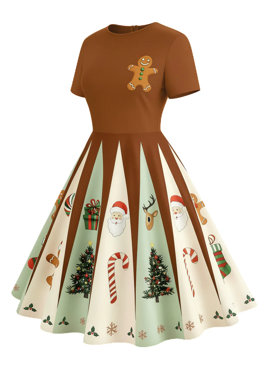 Pink 1950s Christmas Snowflake Swing Dress - Image 8