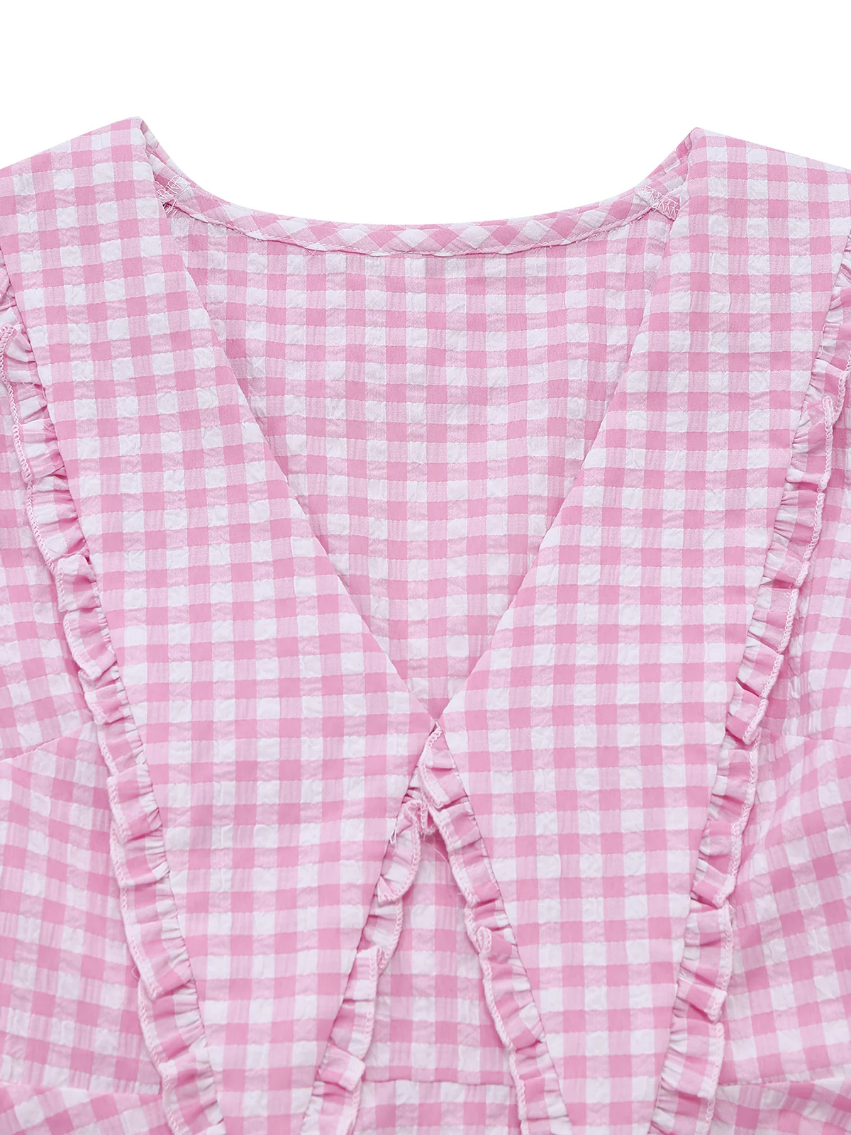 Pink 1950s Gingham Ruffled Lapel Puff Sleeve Dress - Image 4