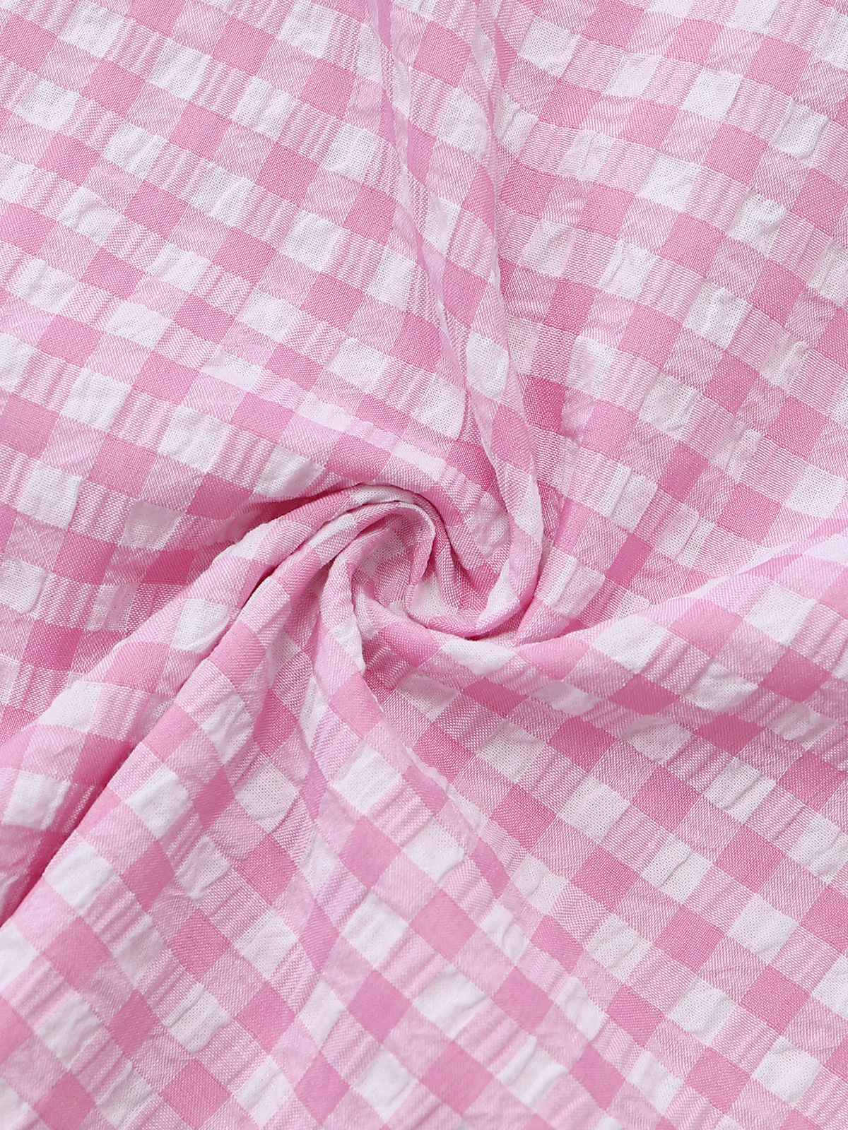 Pink 1950s Gingham Ruffled Lapel Puff Sleeve Dress - Image 7