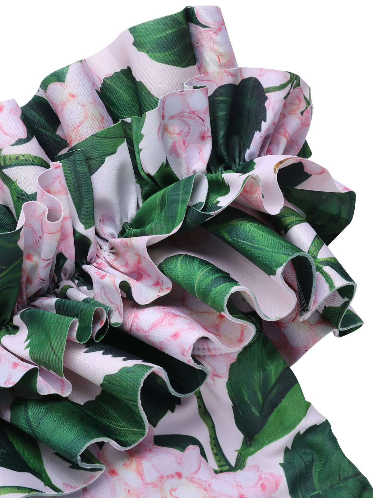 Pink 1950s Cold-Shoulder Floral Ruffle Swimsuit - Image 6