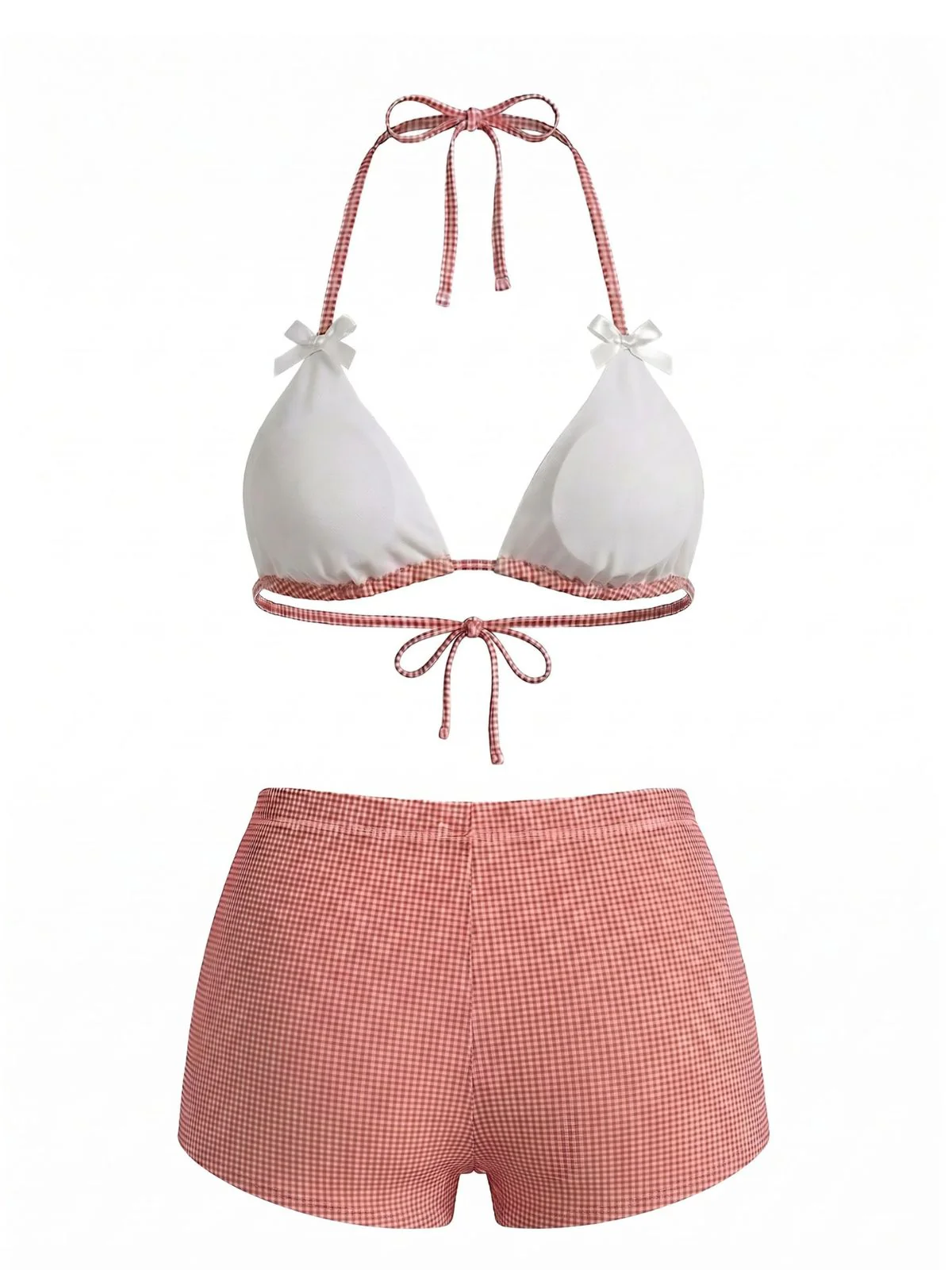 Pink 1950s Plaid Bow High-Waist Bikini Set - Image 3
