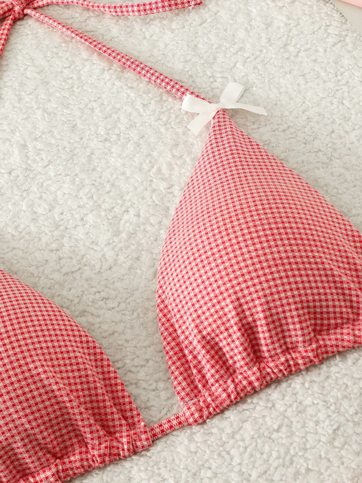 Pink 1950s Plaid Bow High-Waist Bikini Set - Image 4