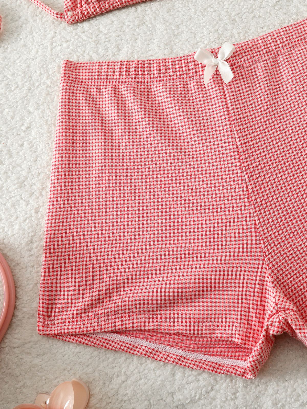 Pink 1950s Plaid Bow High-Waist Bikini Set - Image 5