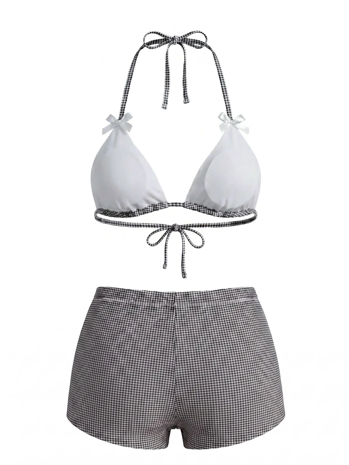 Pink 1950s Plaid Bow High-Waist Bikini Set - Image 9