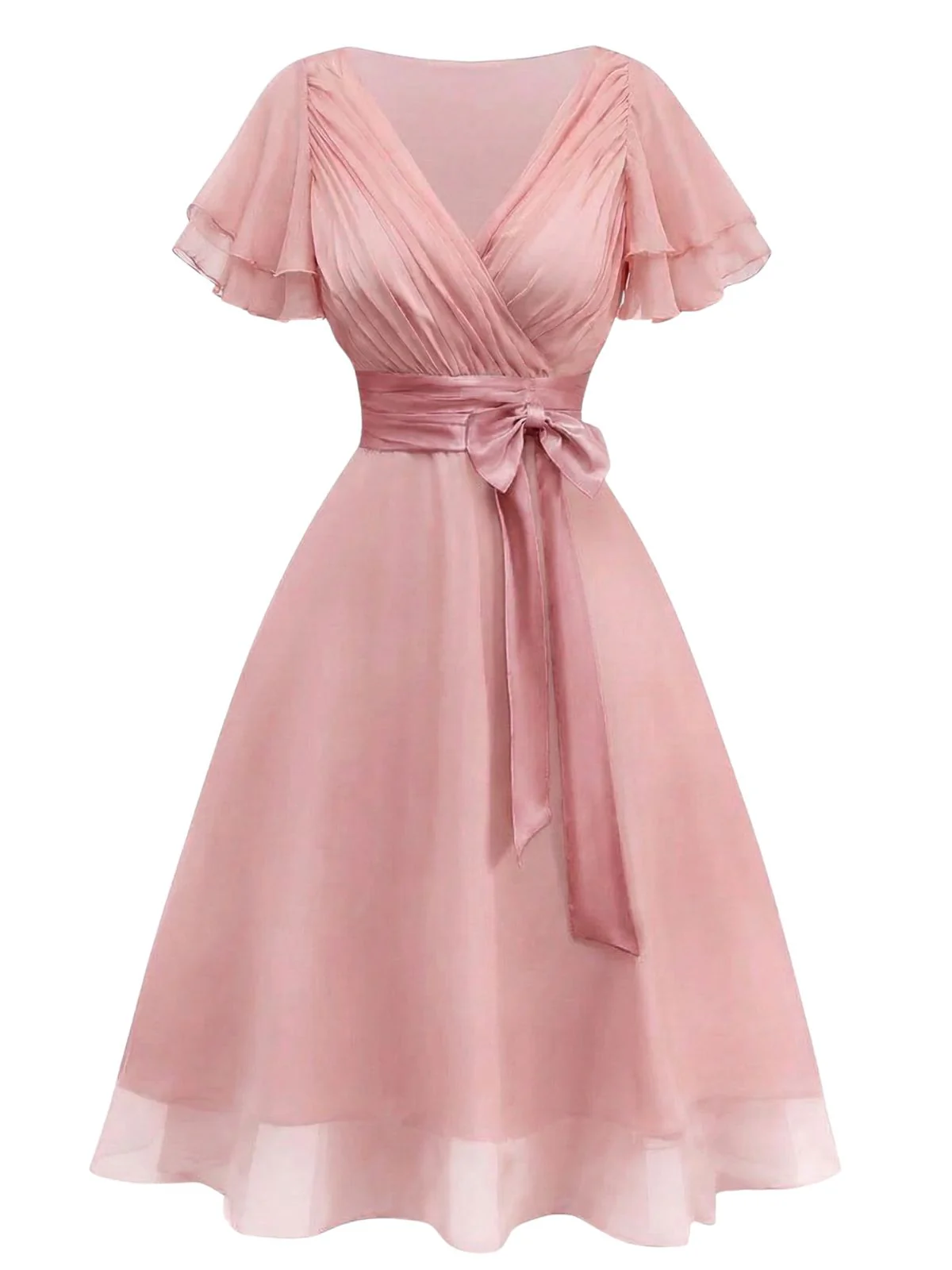 Champagne 1950s Satin Belt Tulle Cocktail Dress - Image 10